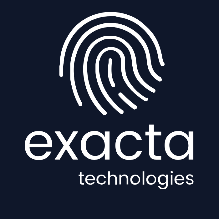 Logo of Exacta Technologies featuring a stylized fingerprint above the company name and the word 'technologies' below.