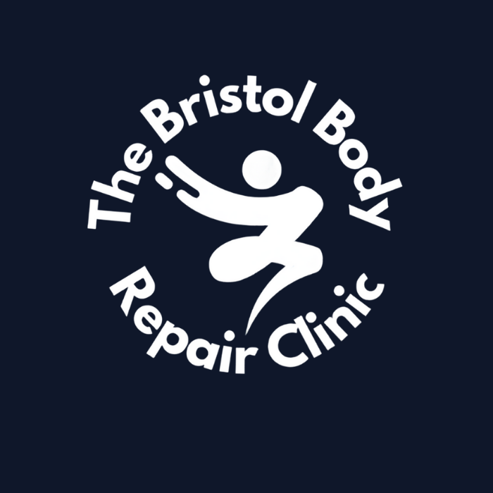 Logo for The Bristol / Body Repair Clinic featuring a stylized human figure and text in a circular layout.