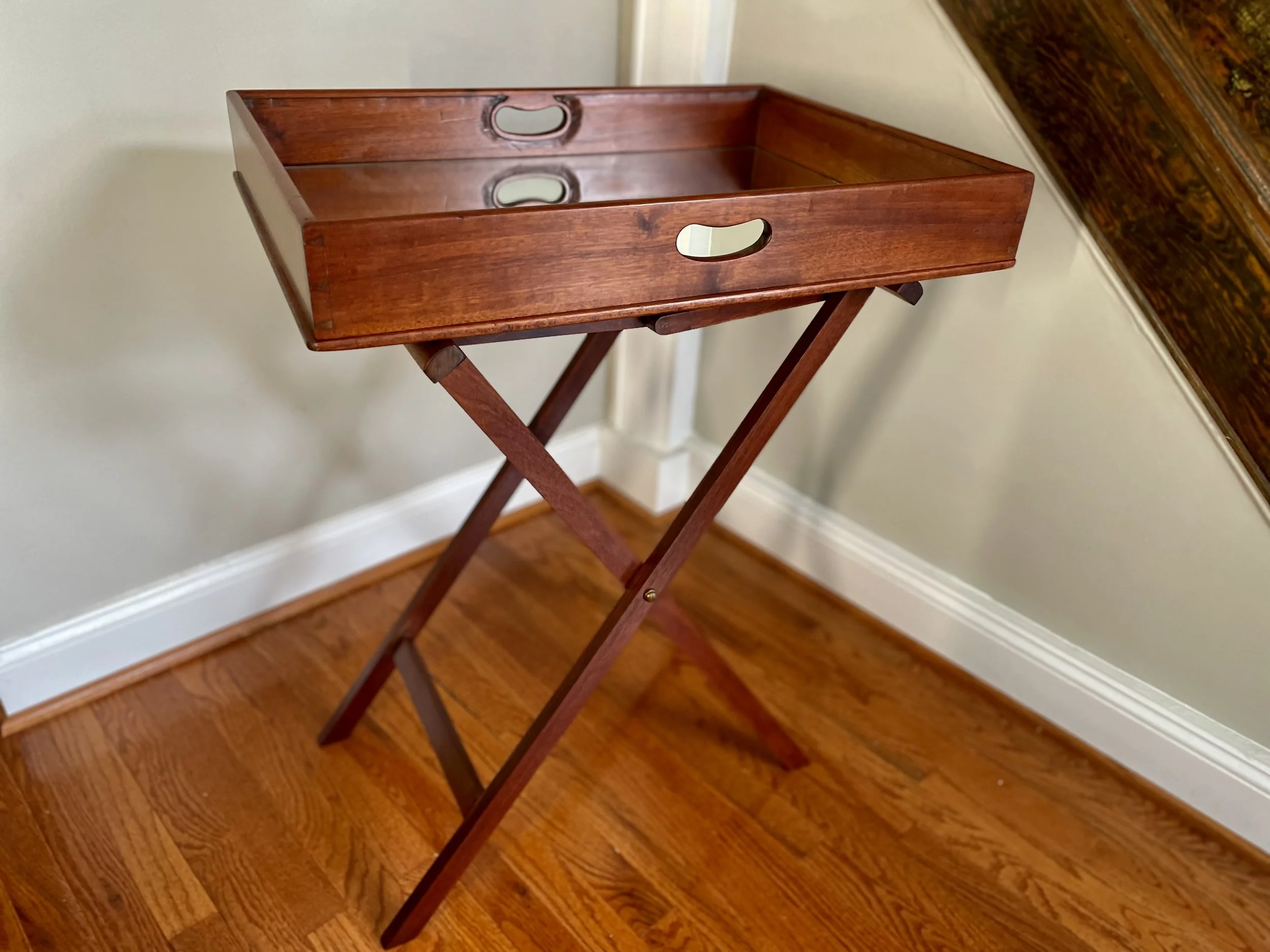 19th-Century English Mahogany Butler’s Tray on Stand, Marked