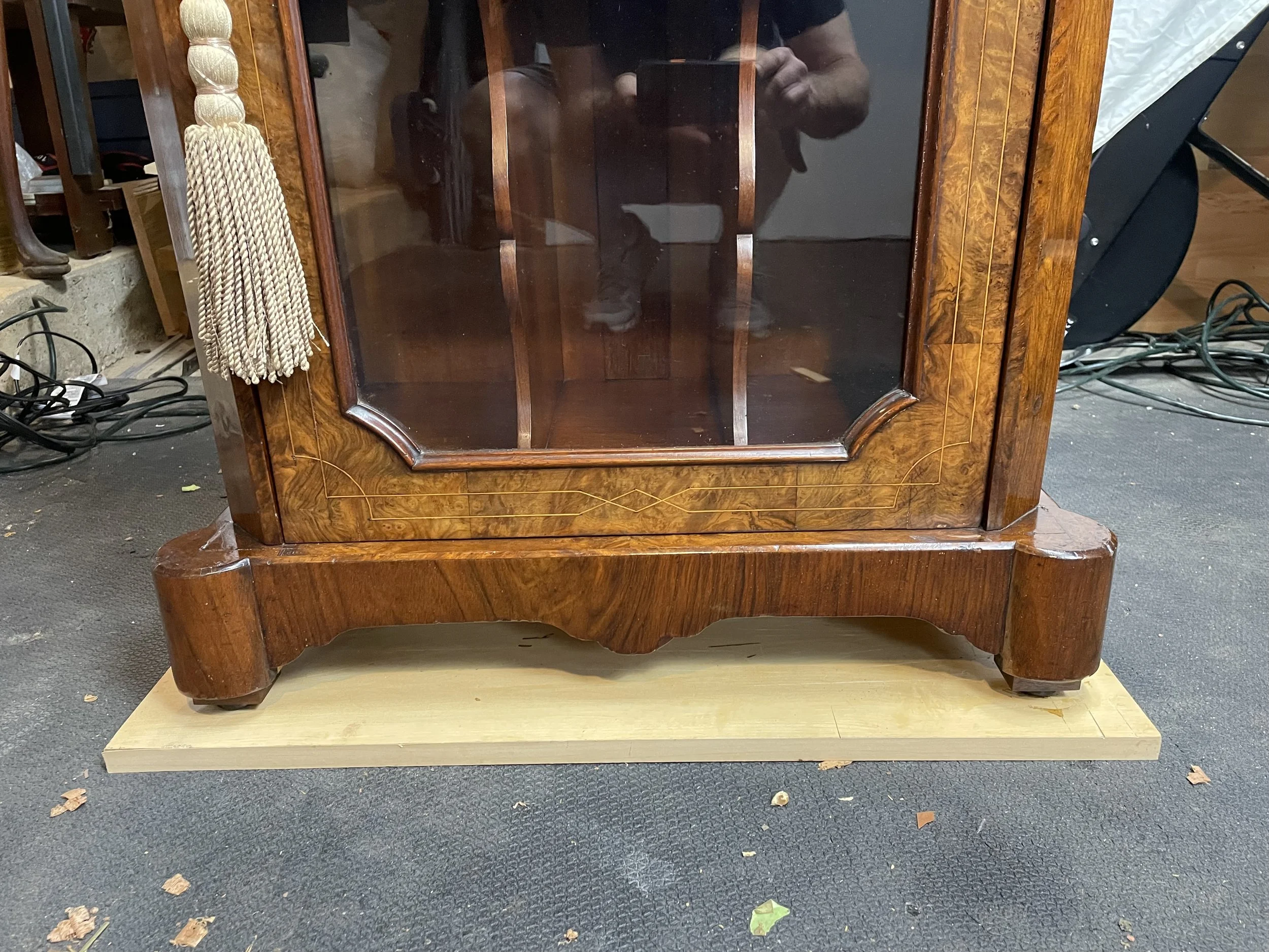 Front apron all consolidated. Profile retained and this piece is conserved for future generations to enjoy. 