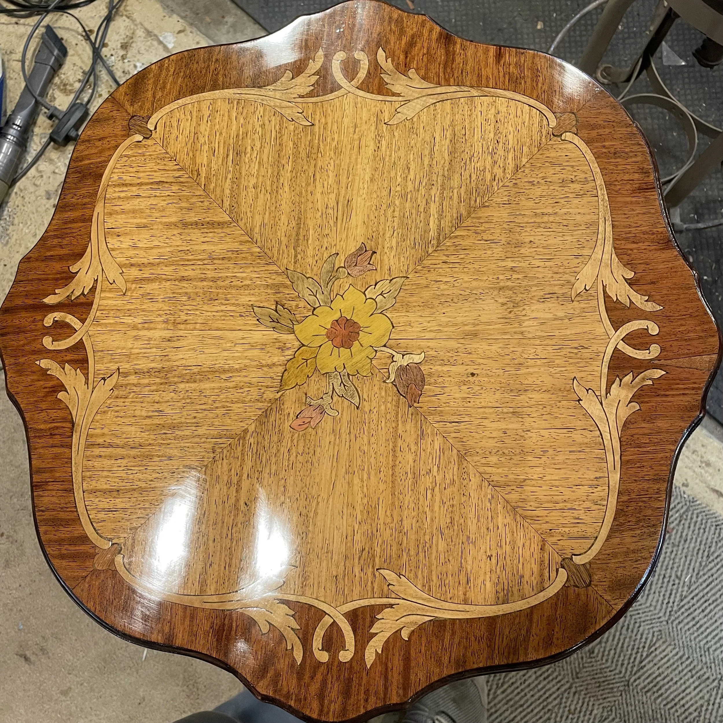 Restored Inlaid Occasional Table with Carved Legs