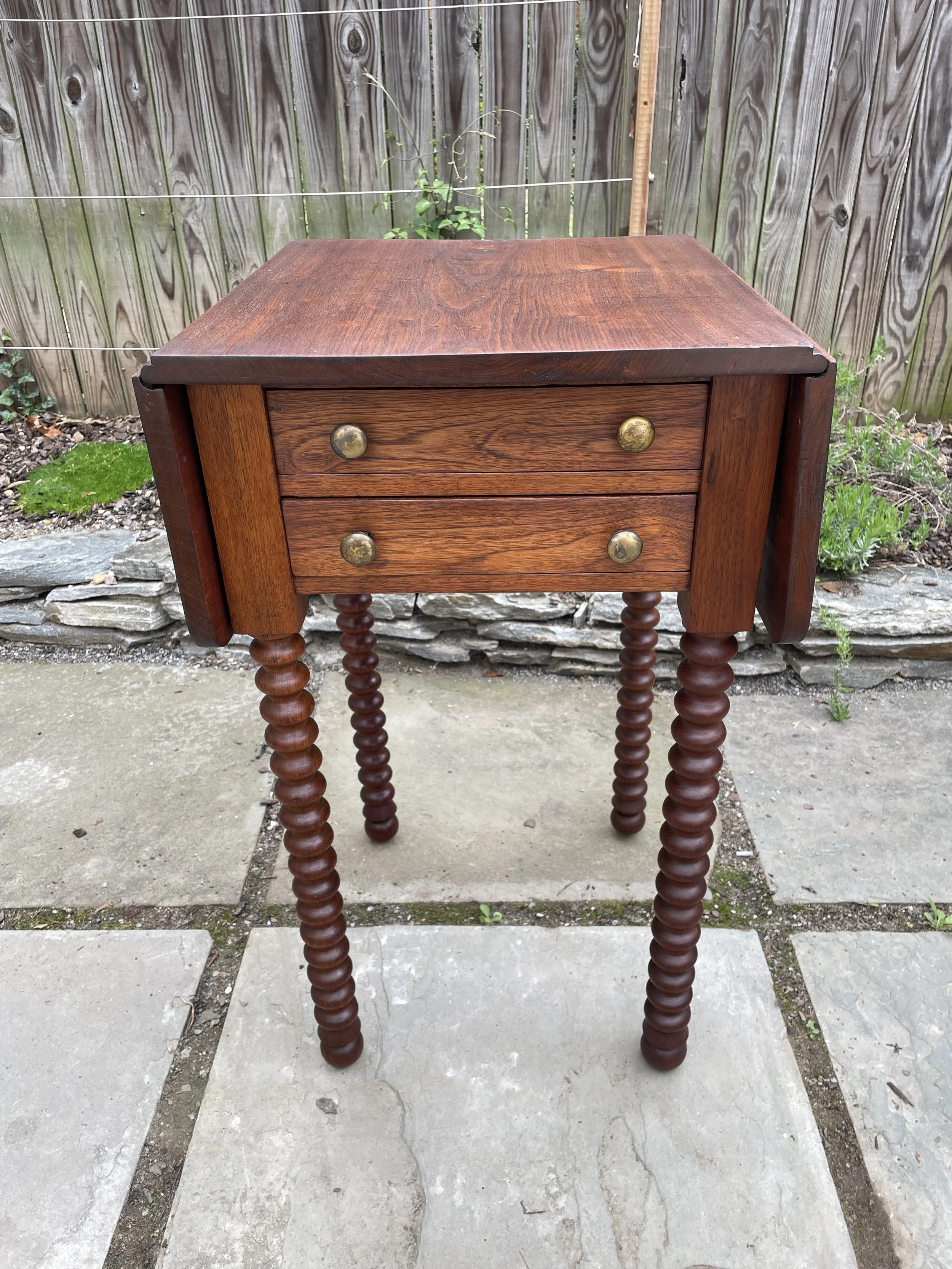 Signed/Dated Antique Walnut Side Table w/ Bobbin Turned Legs -- 19th Century