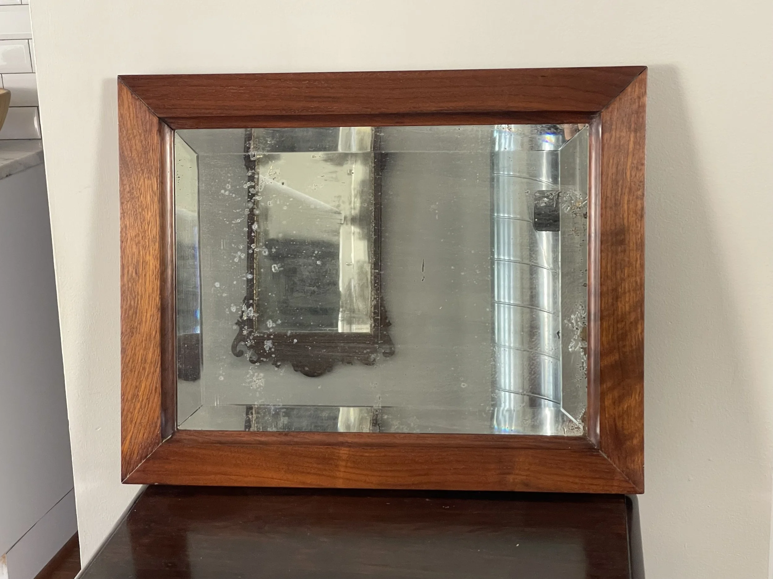 Antique Beveled Mirror – Solid Mahogany, Restored & Ready to Hang