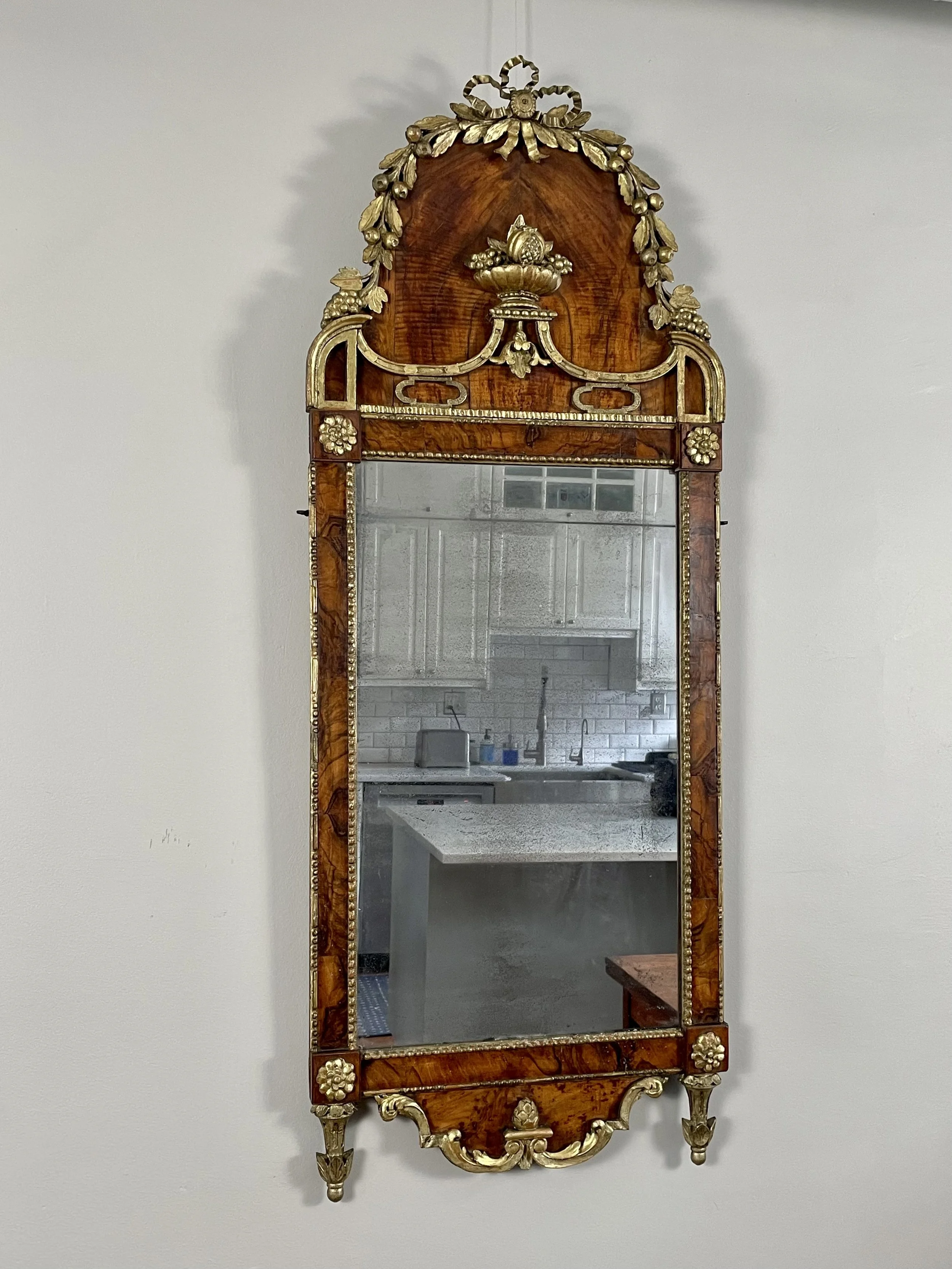 18th C. English Walnut & Parcel Gilt Pier Mirror, Conserved