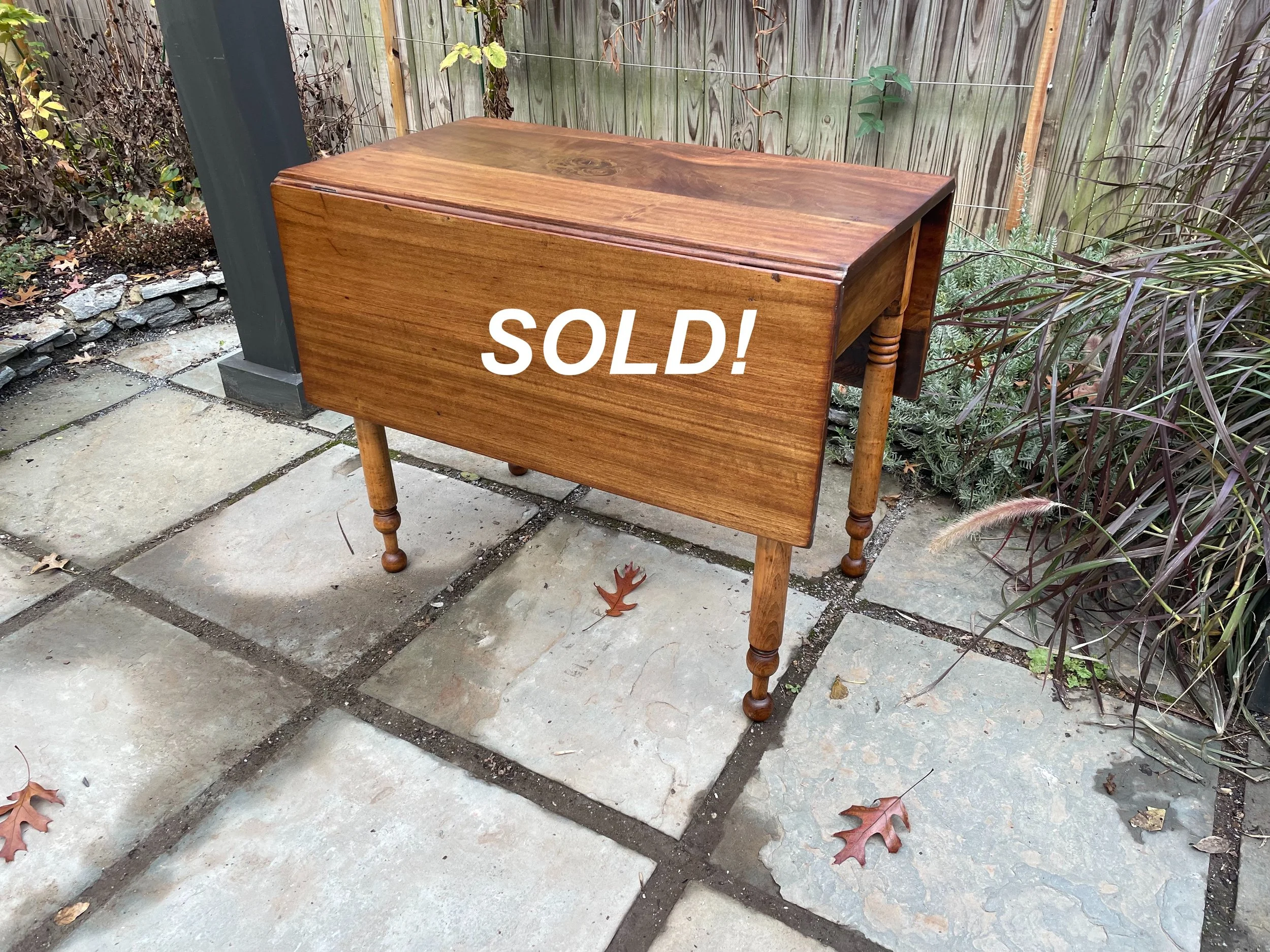 19th C. Crotch Walnut Drop Leaf Table