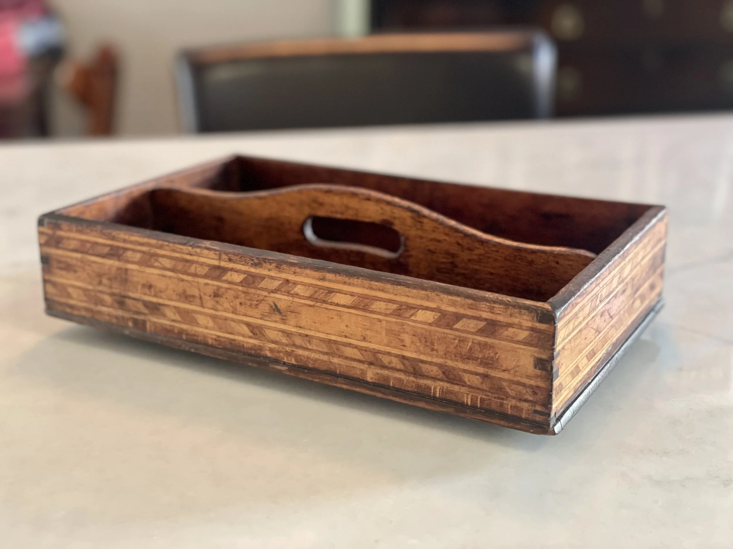 Antique inlayed cutlery tray