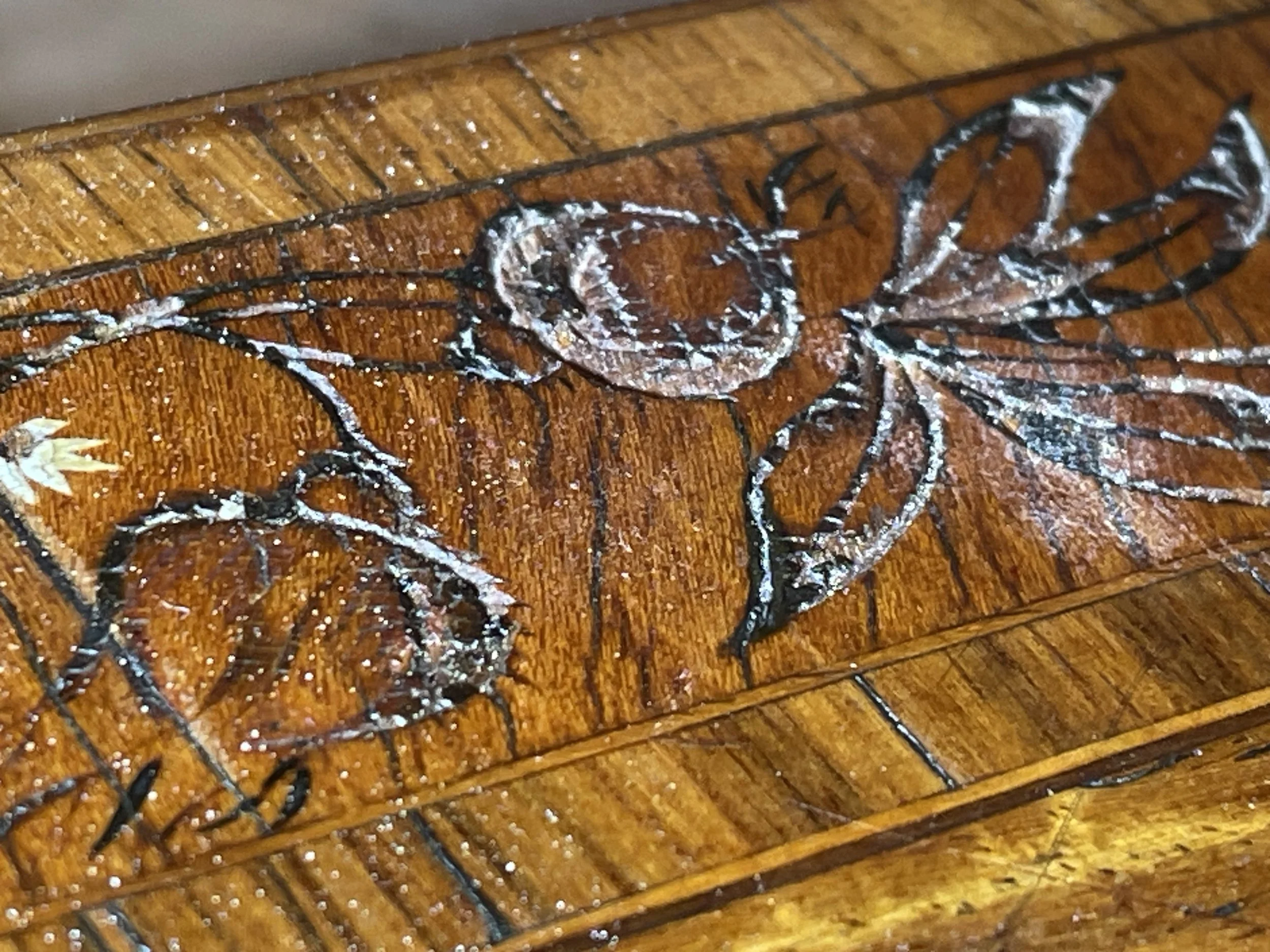 Marquetry lifting and finish is far gone. 