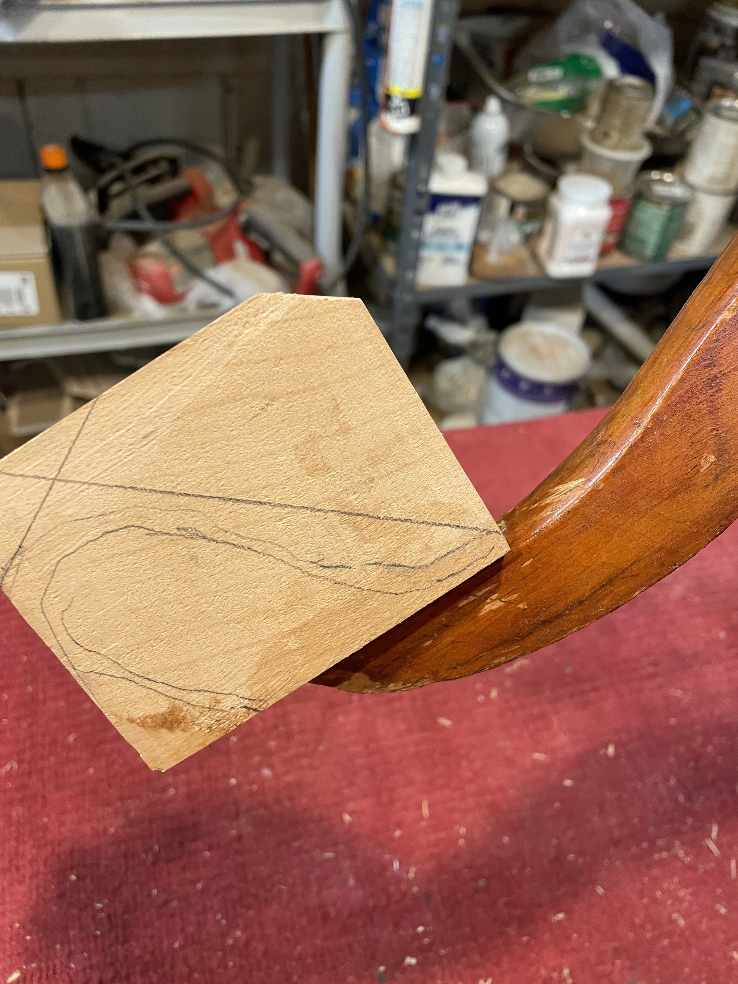 After the glue cured, outlined a broad shape and made a saw cutting plan. 