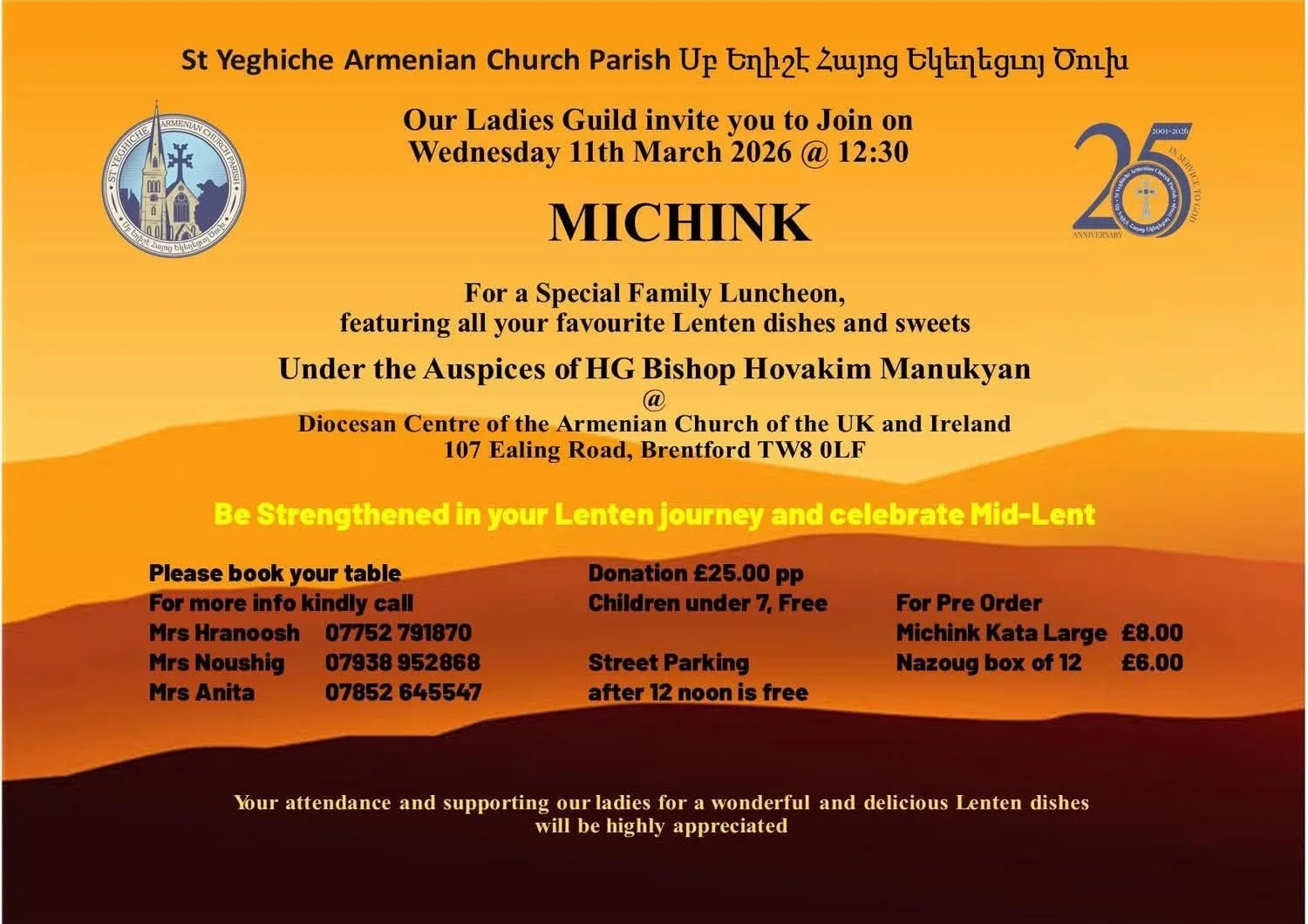 11 March — Michink:  Special Family Lenten Luncheon