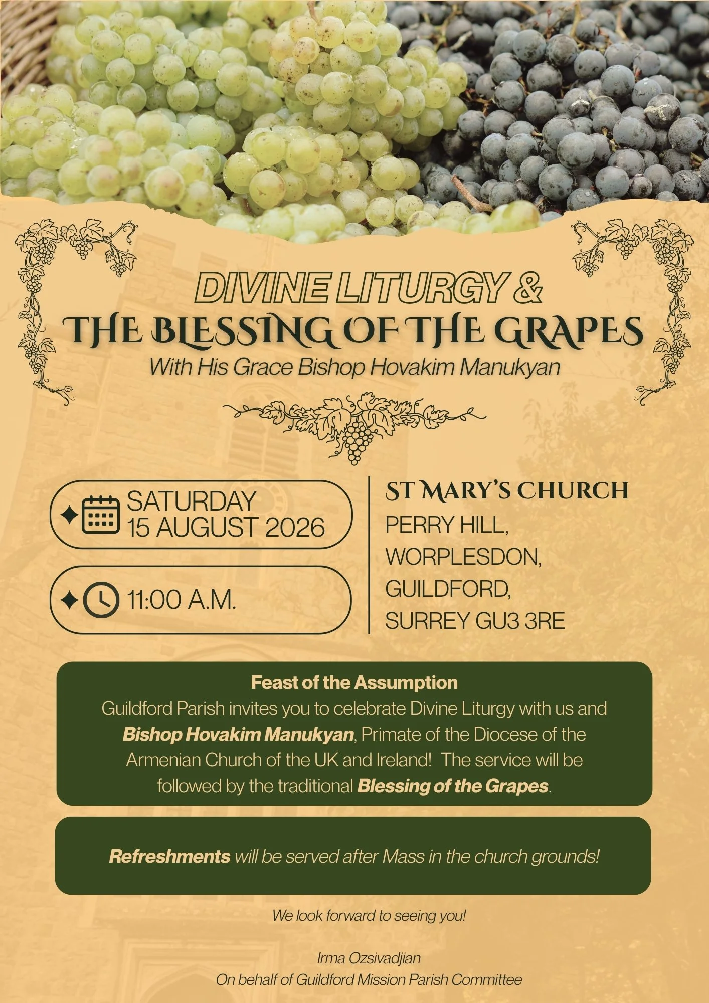 15 August - Badarak &amp; Blessing of the Grapes at Guildford