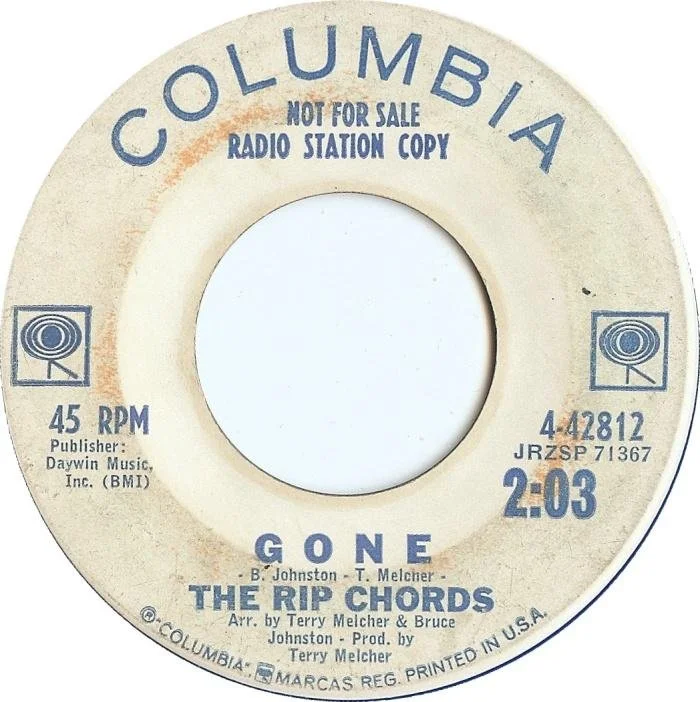 "Gone" 45 rpm vinyl record by The Rip Chords on Columbia Records.