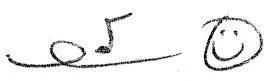 Ernie's simple drawing of a musical note and a smiling face that he uses as a type of signature