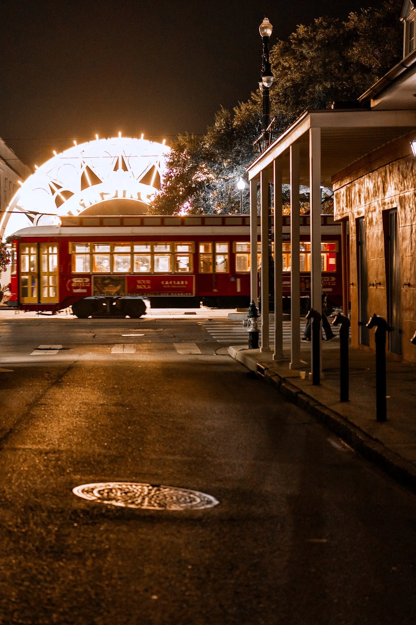 Passing Street Car by Armstrong Park, French Quarter