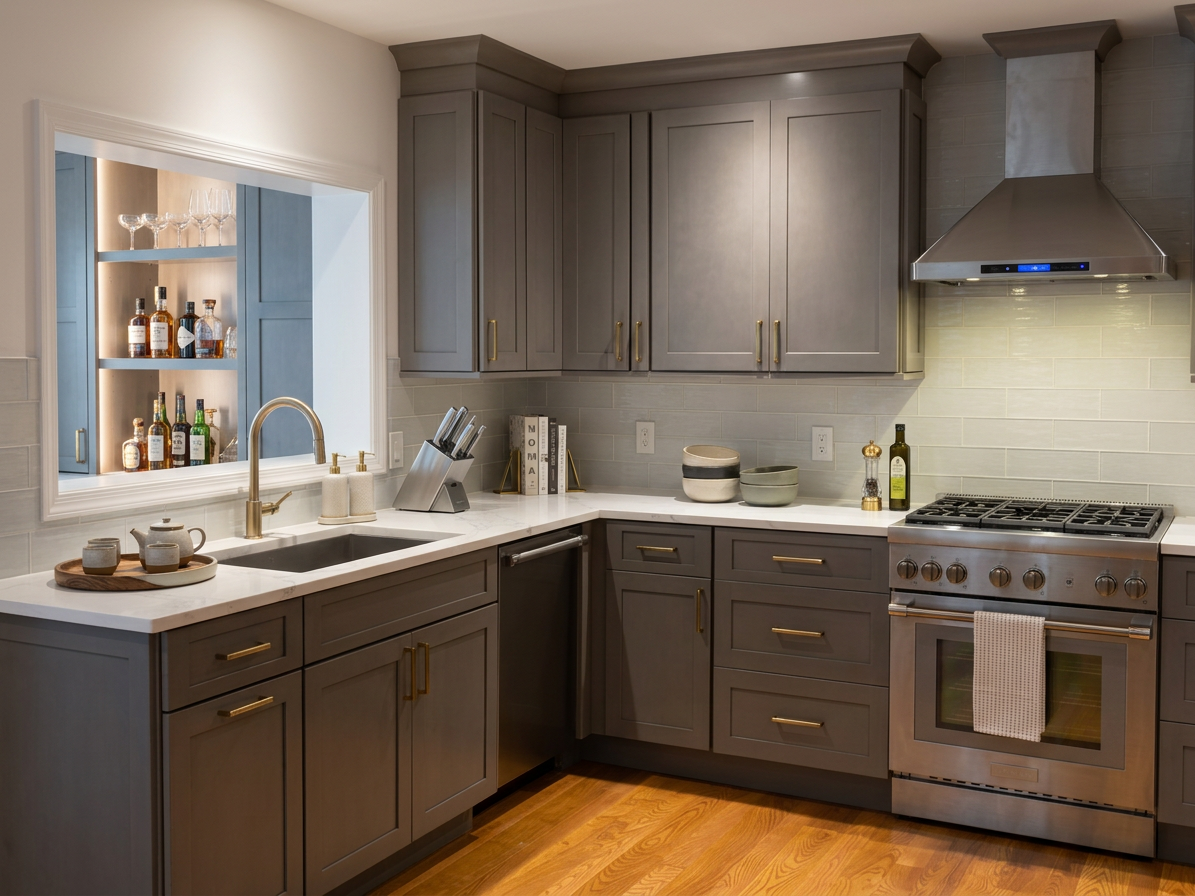 Thoughtful styling and soft-lighting elevate this kitchen that feels both modern and warmly inviting.