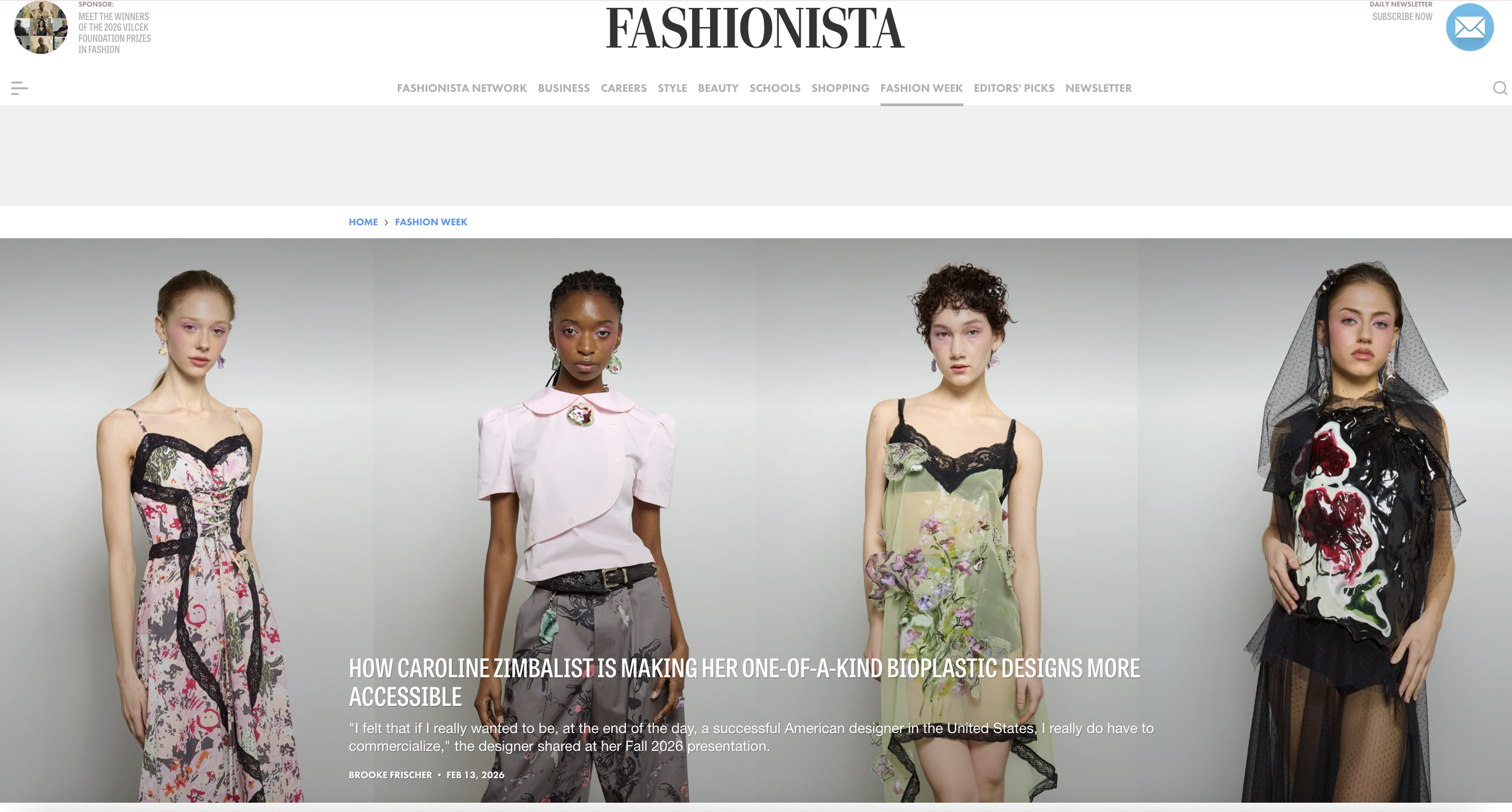 Fashionista, 
How Caroline Zimbalist Is Making Her One-of-a-Kind Bioplastic Designs More Accessible