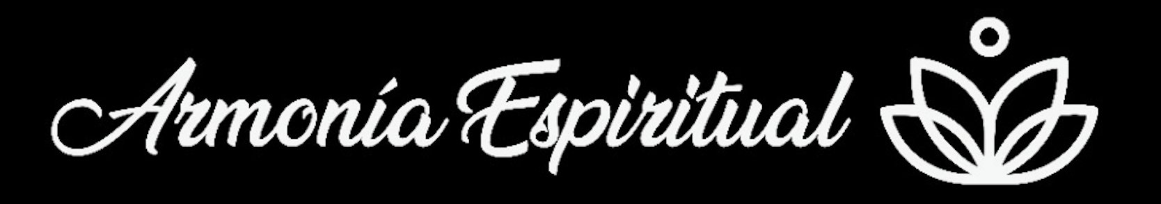 Logotipo con las palabras "Armonía Espiritual" y un diseño de flor o planta estilizada en color gris, sobre fondo negro.