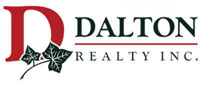 Dalton Realty Inc. logo with a red letter 'D', green lettering for 'Dalton', and black text for 'Realty Inc.', decorated with holly leaves and berries.