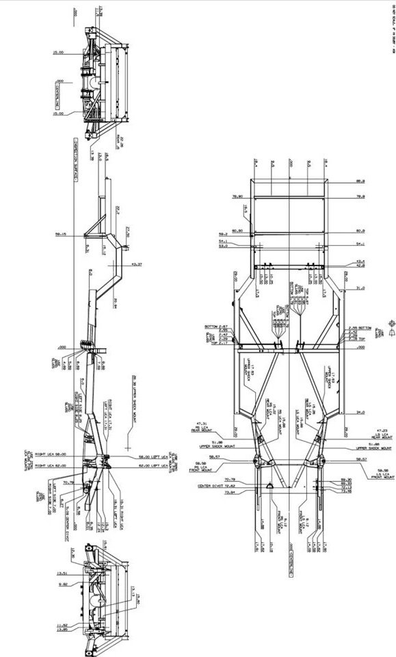 Technical engineering drawing of a mechanical or structural component with detailed measurements and annotations in black and white.