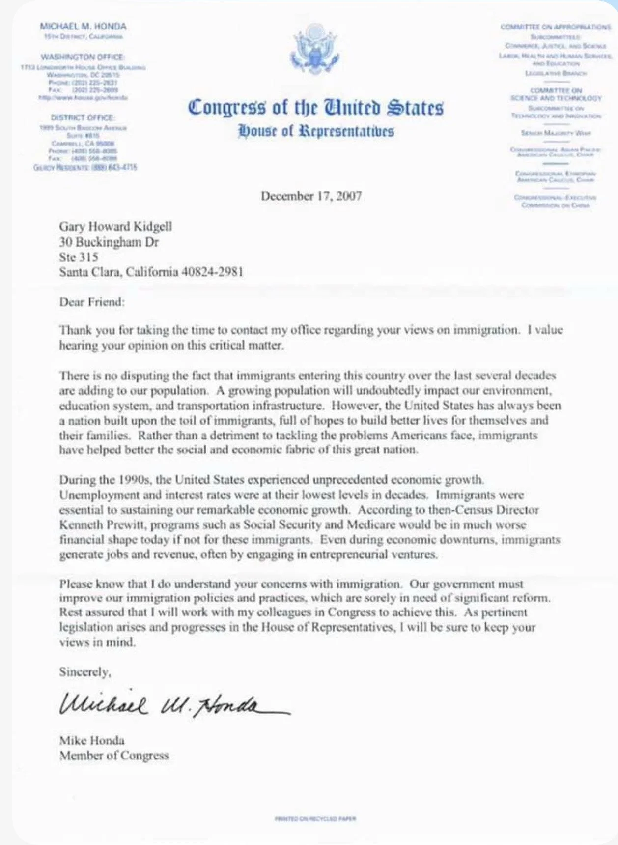 A historic collection of journal letters written to Congress from 2007-2025