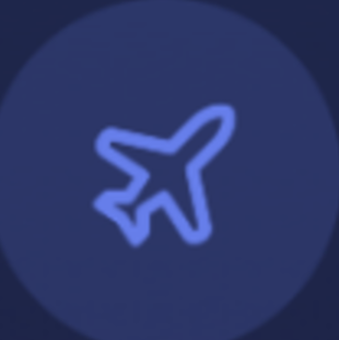 An airplane icon in neon style on a dark background.