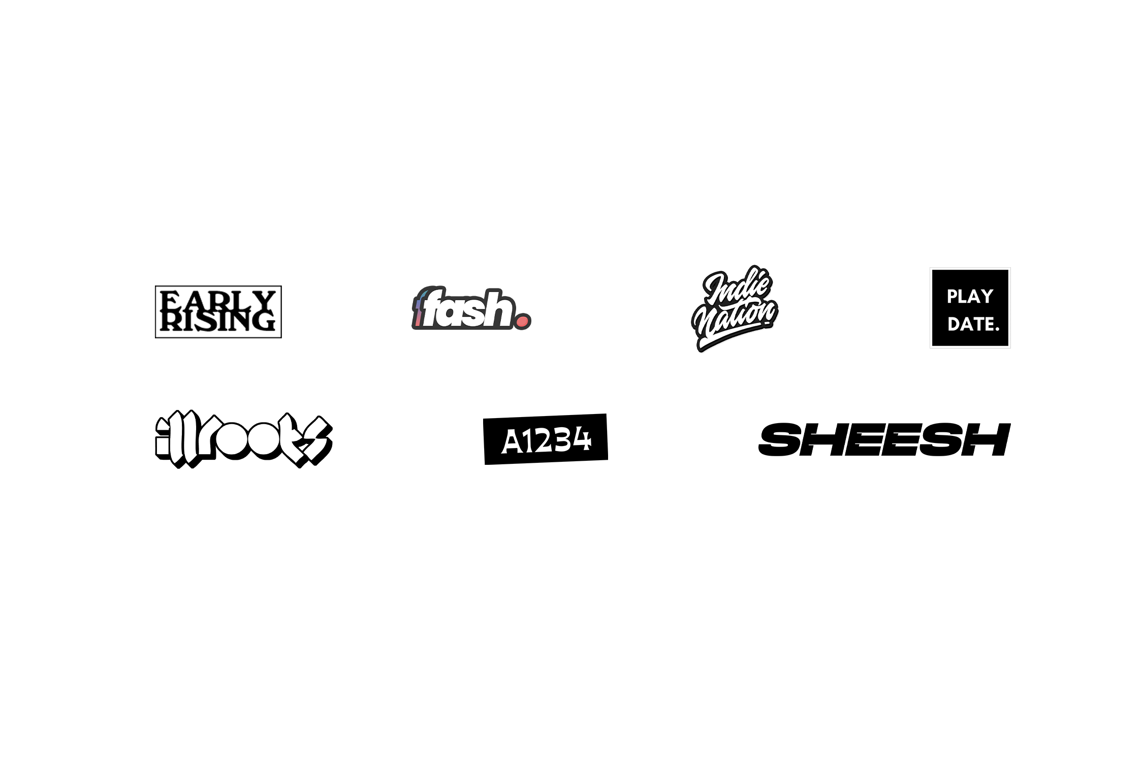 Black T-shirt with various graphic designs and text, including the words 'fash.', 'Made to Order', 'PLAY DATE.', and a barcode with the code 'A1234'.