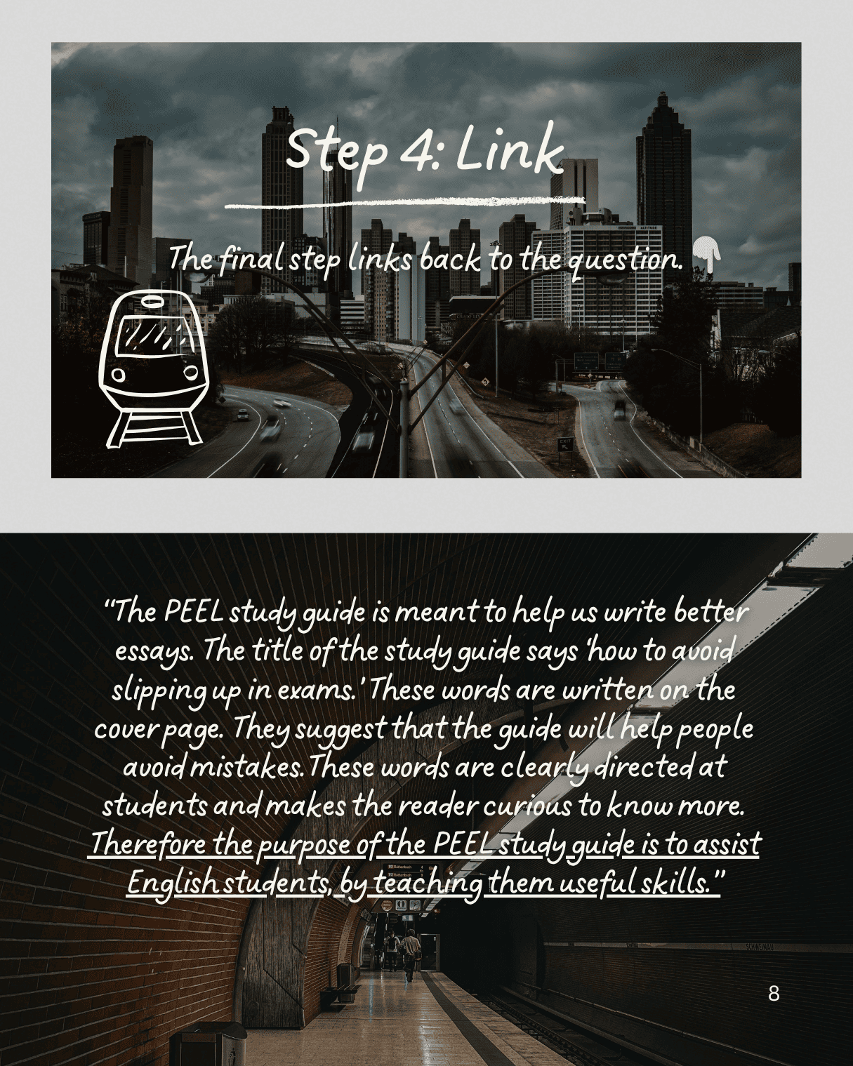 PEEL Essay writing guide, page 8. 