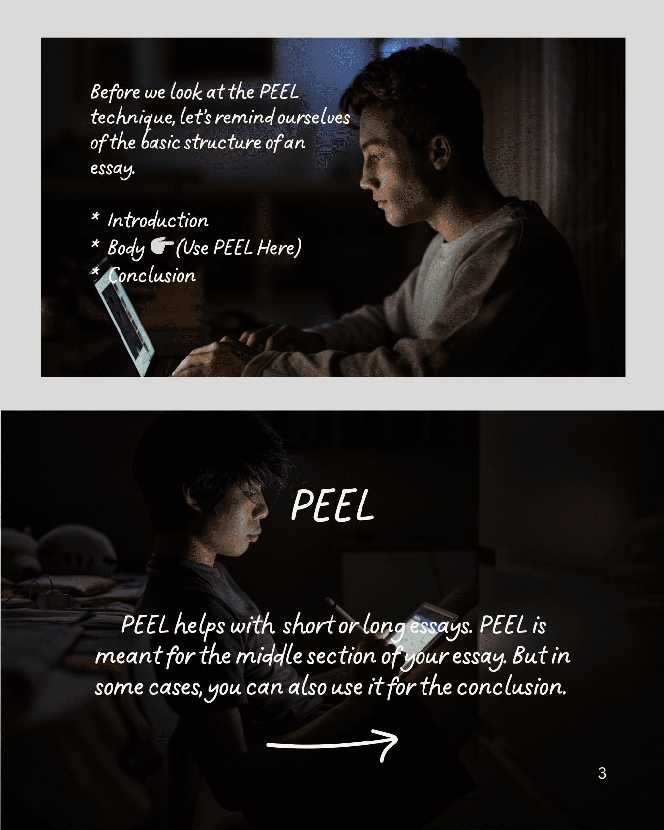 PEEL Essay writing guide, page 3. 