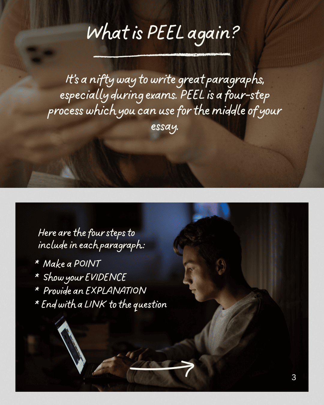 Exam essay writing, page 3.