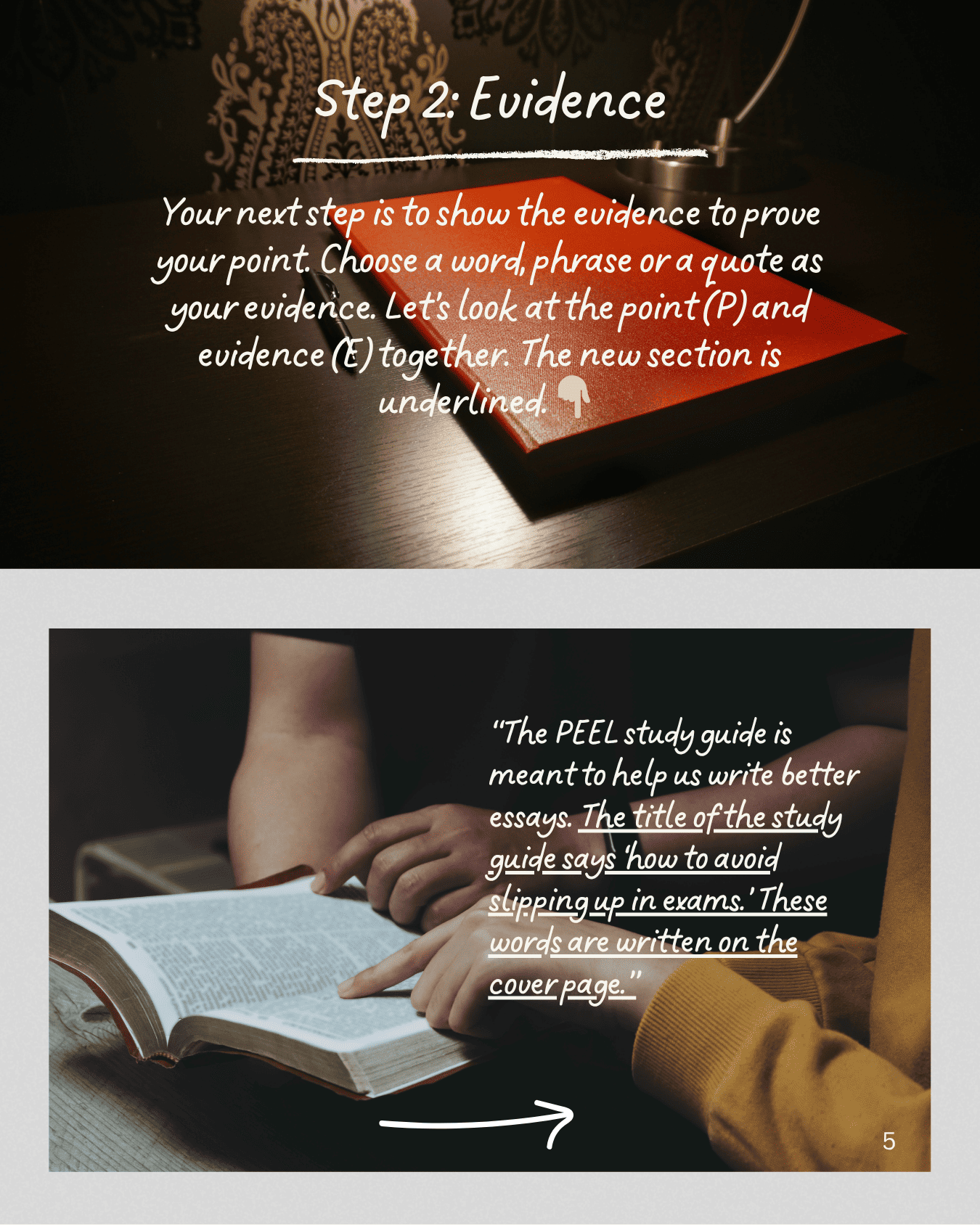 PEEL Essay writing guide, page 5.