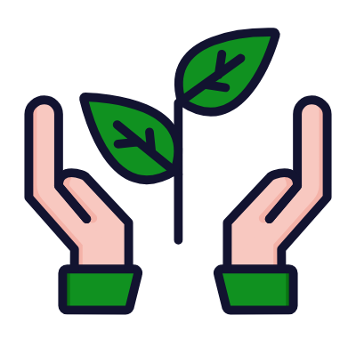 Two hands holding a plant with two green leaves.