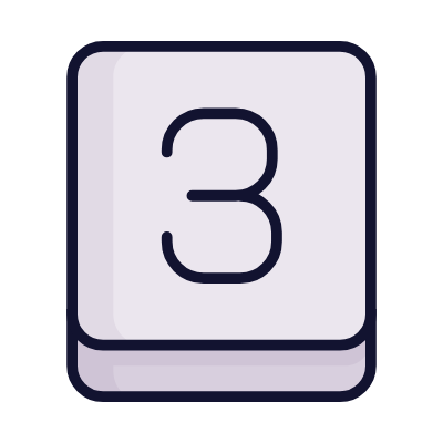 Number three displayed on a block or tile with a light background and dark borders.