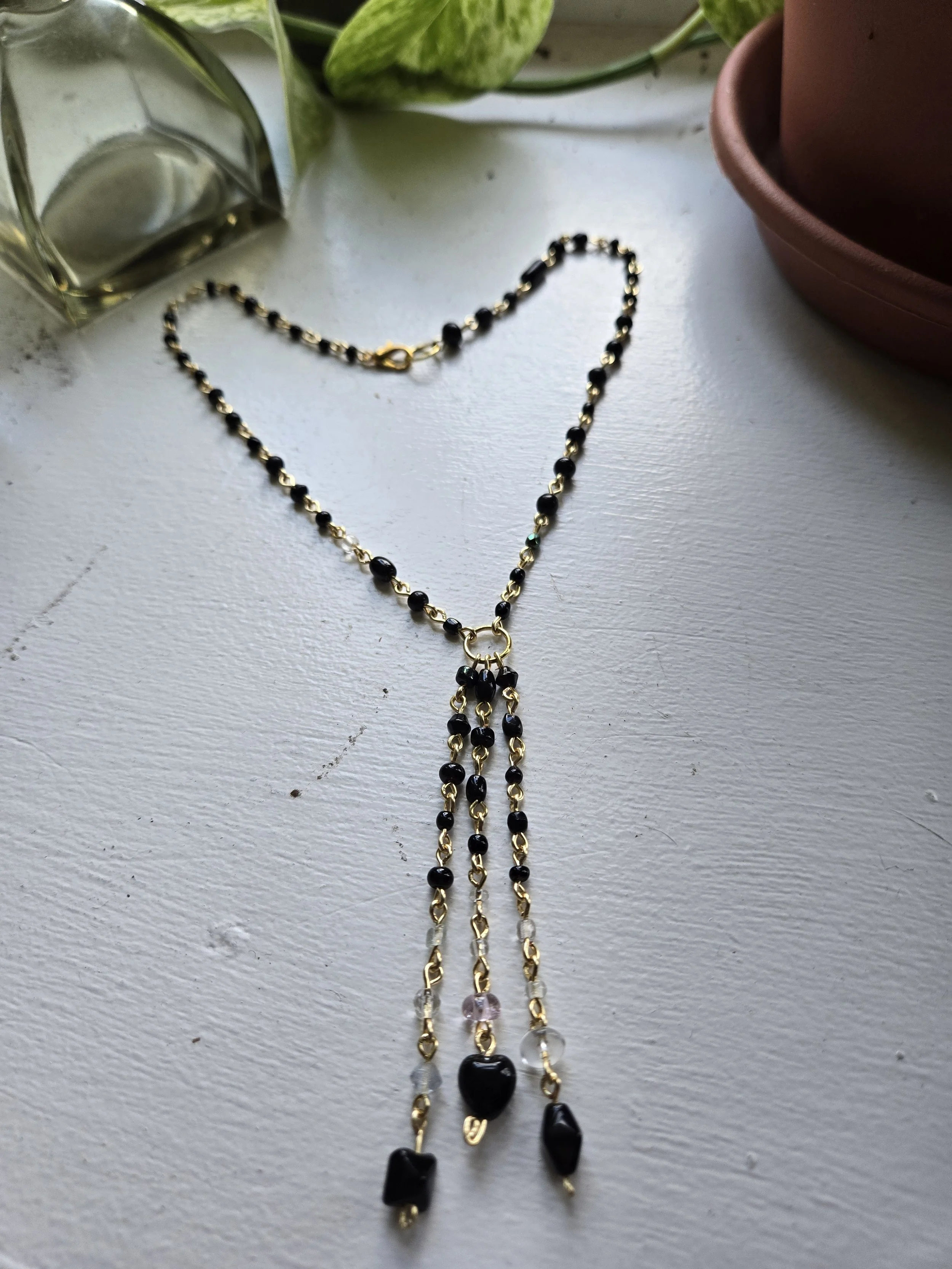 Black Crystal Multi Drop Necklace