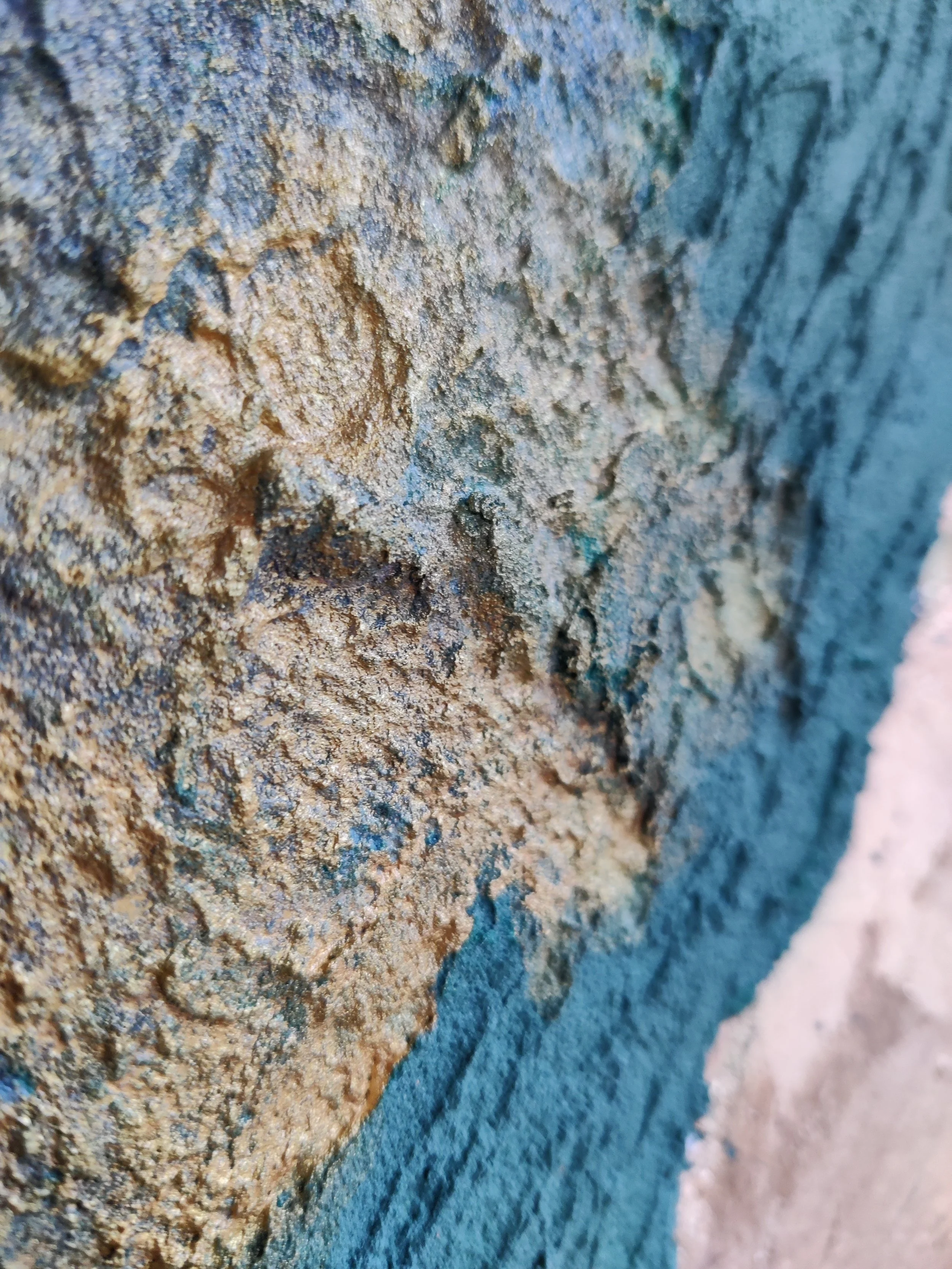 Abstrakt akrylmaleri Earth i grønne og gyldne