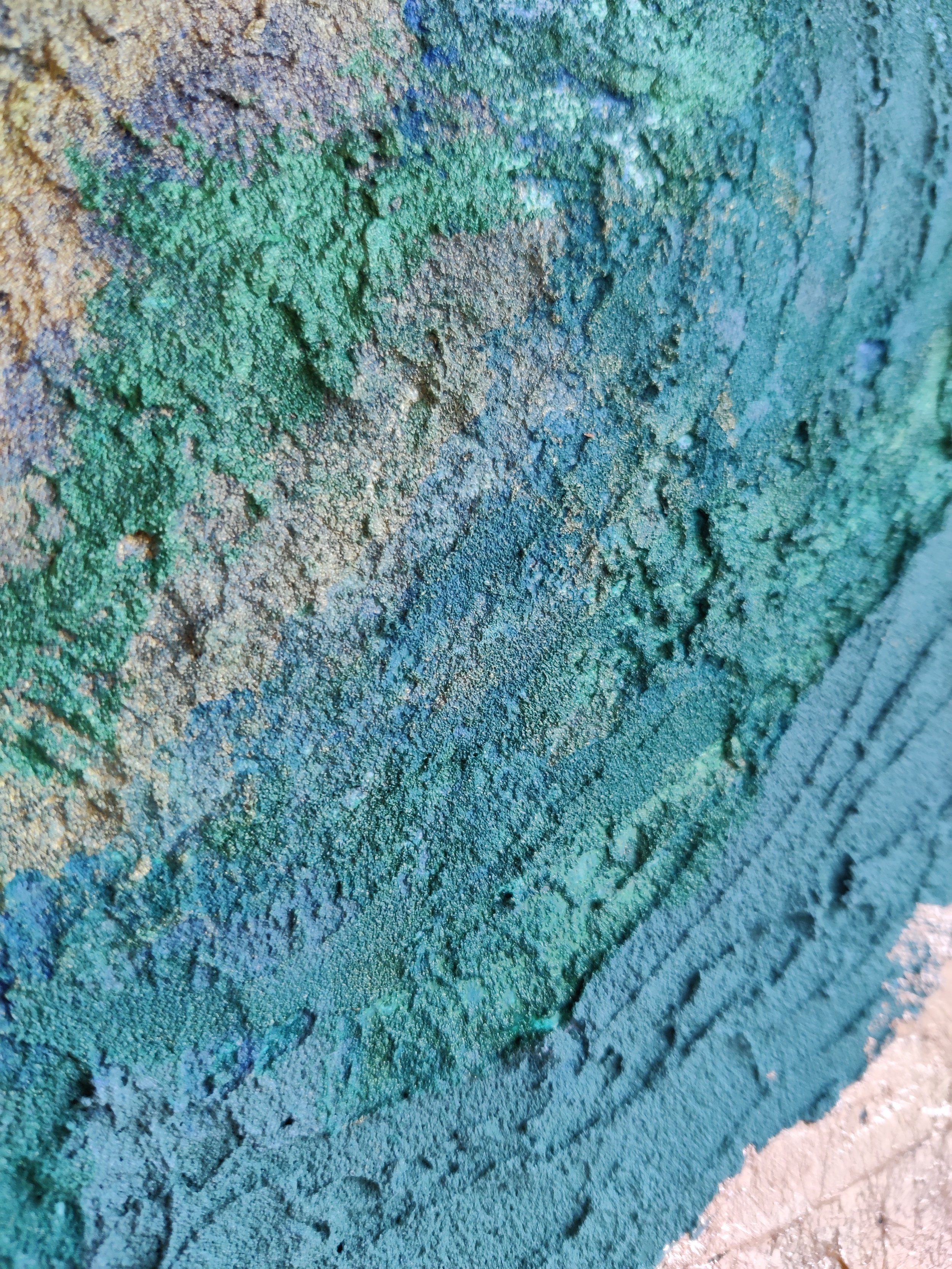 Abstrakt akrylmaleri Earth i grønne og gyldne