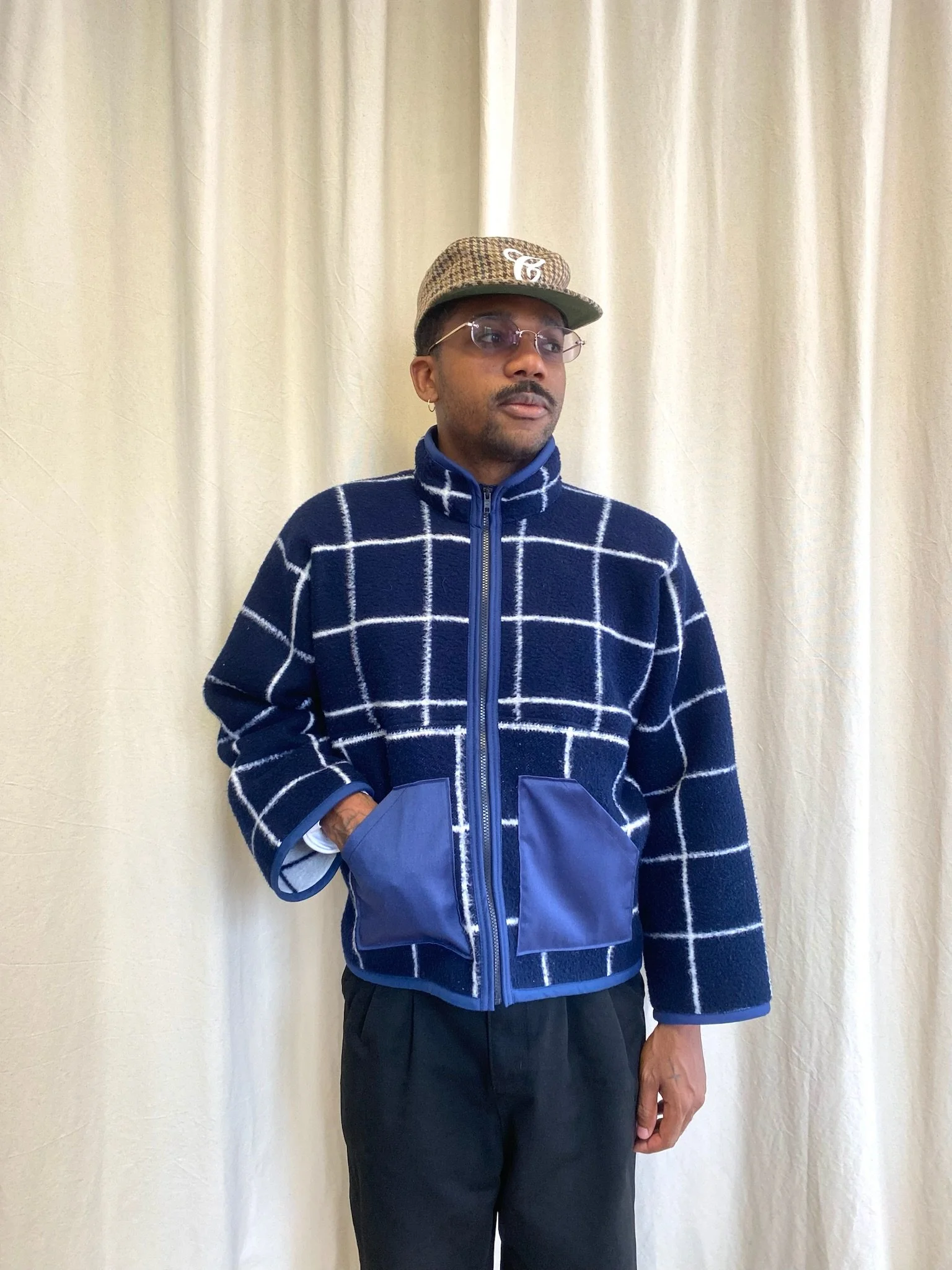 Polaire zip complet - bleu marine à carreaux