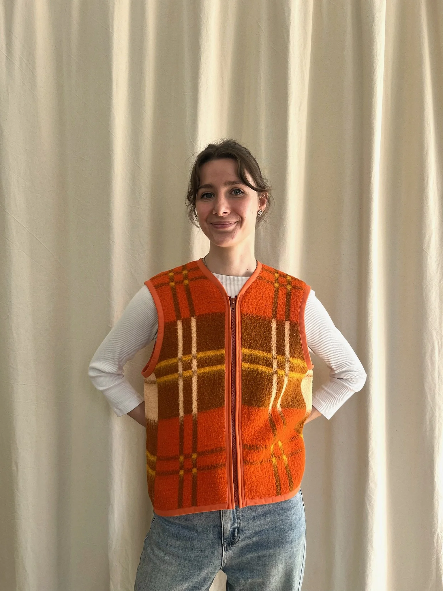 Gilet sans manche - orange à carreaux