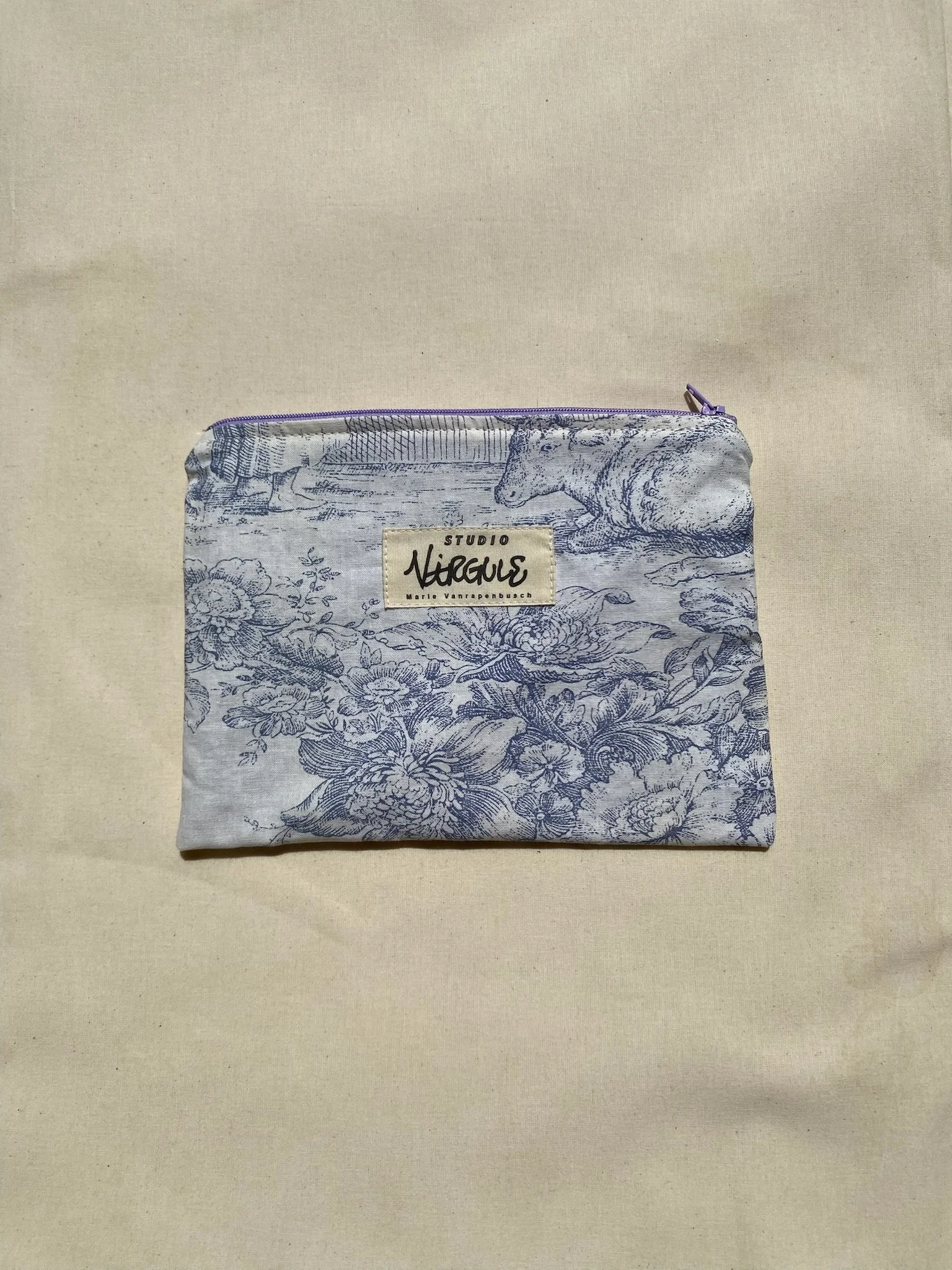 Pochette toile de Jouy bleue