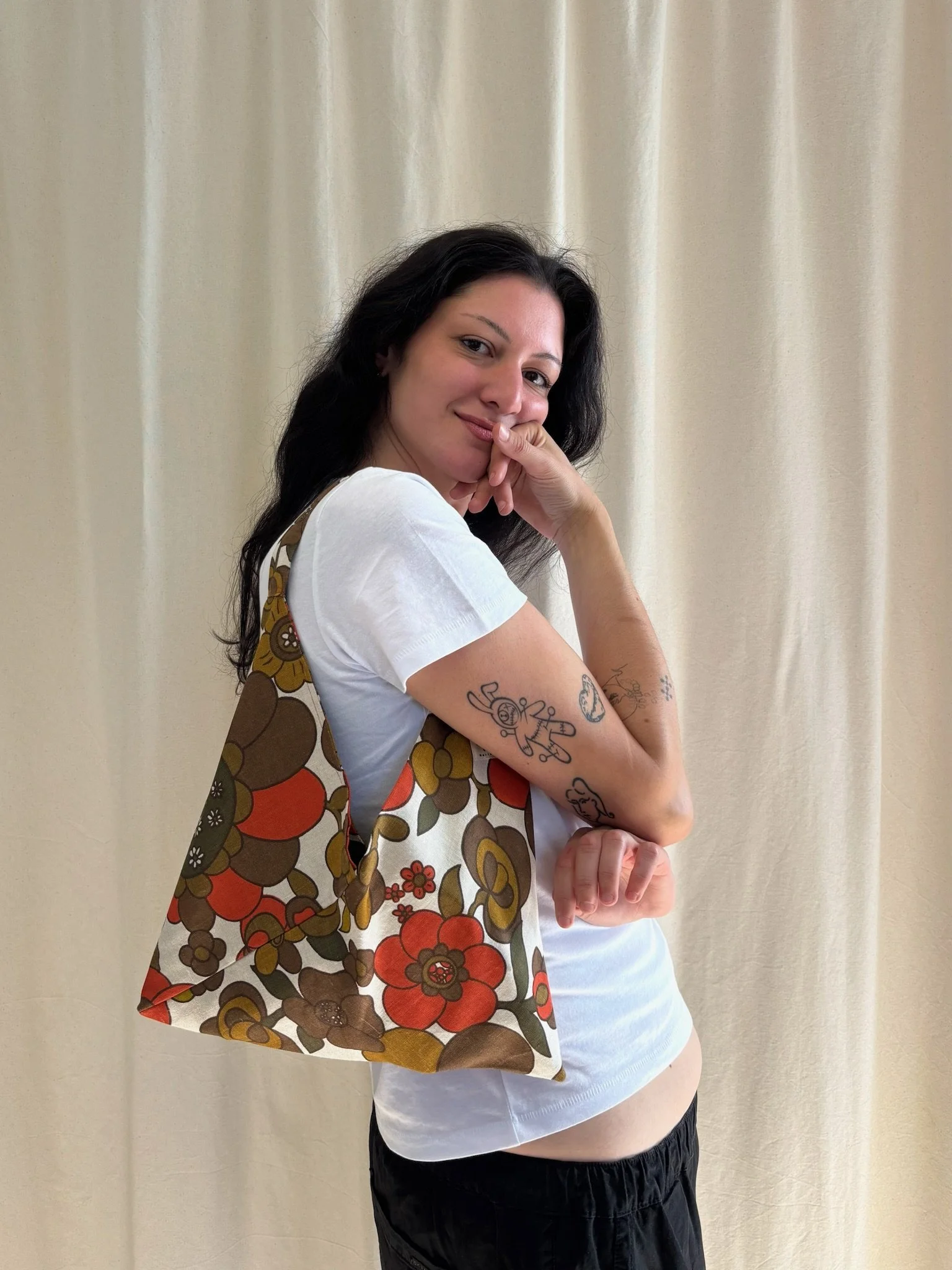 Petit sac cabas- orange et brun à motifs