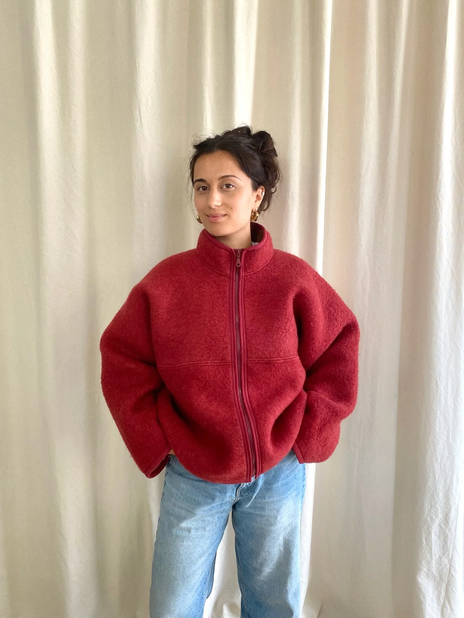 Polaire zip complet - bordeaux