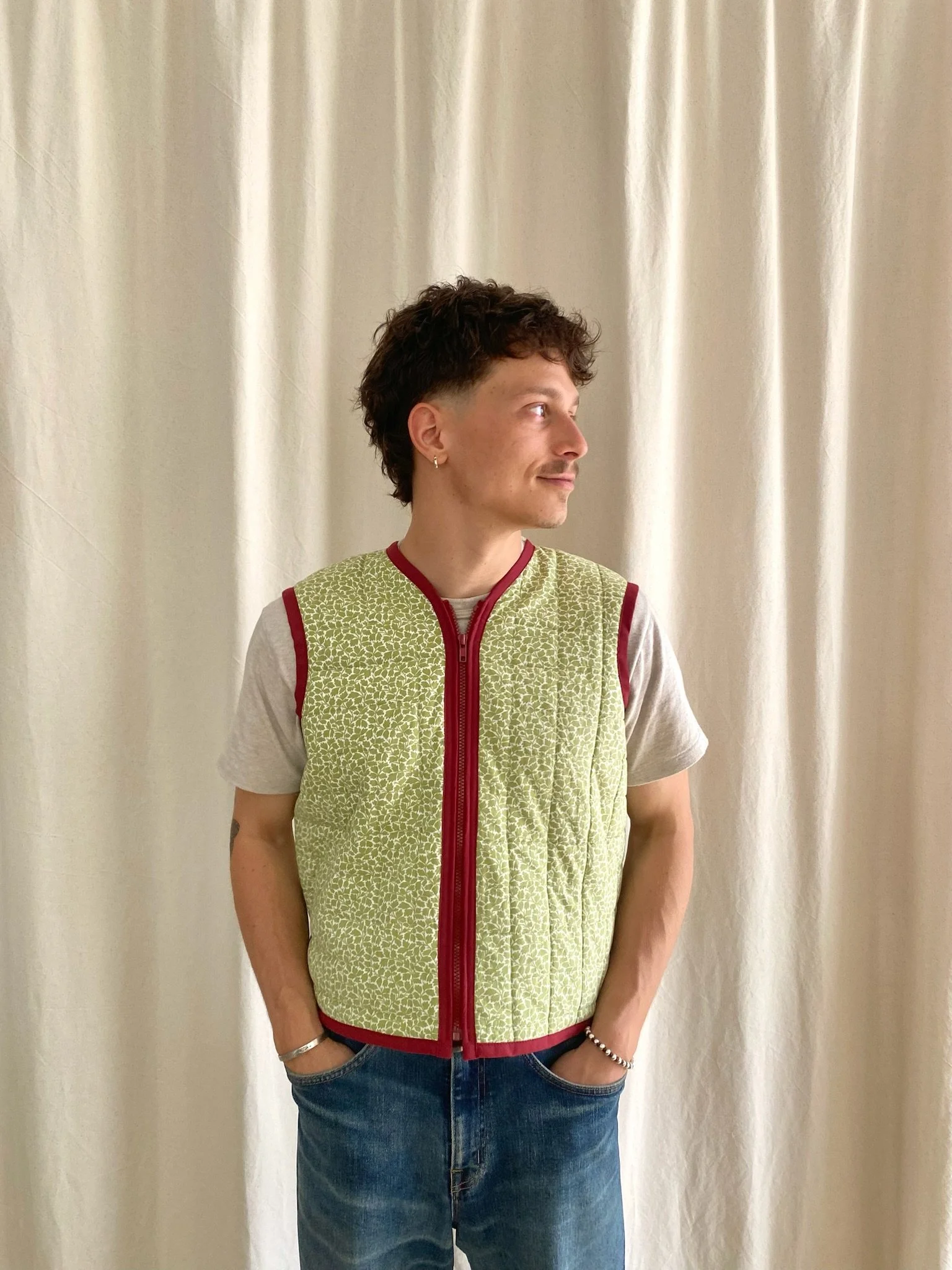 Gilet sans manche - vert fleuri