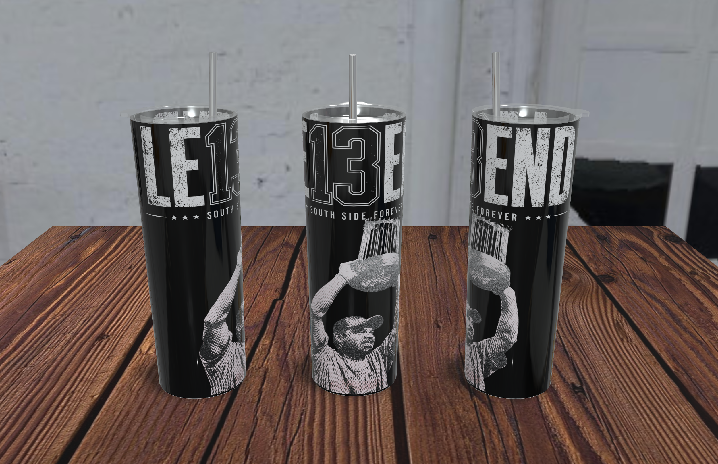 LE13END South Side Forever Skinny Tumbler | Chicago Baseball Tribute Cup | Vintage 13 Fan Art | Black & White Streetwear Style Drinkware