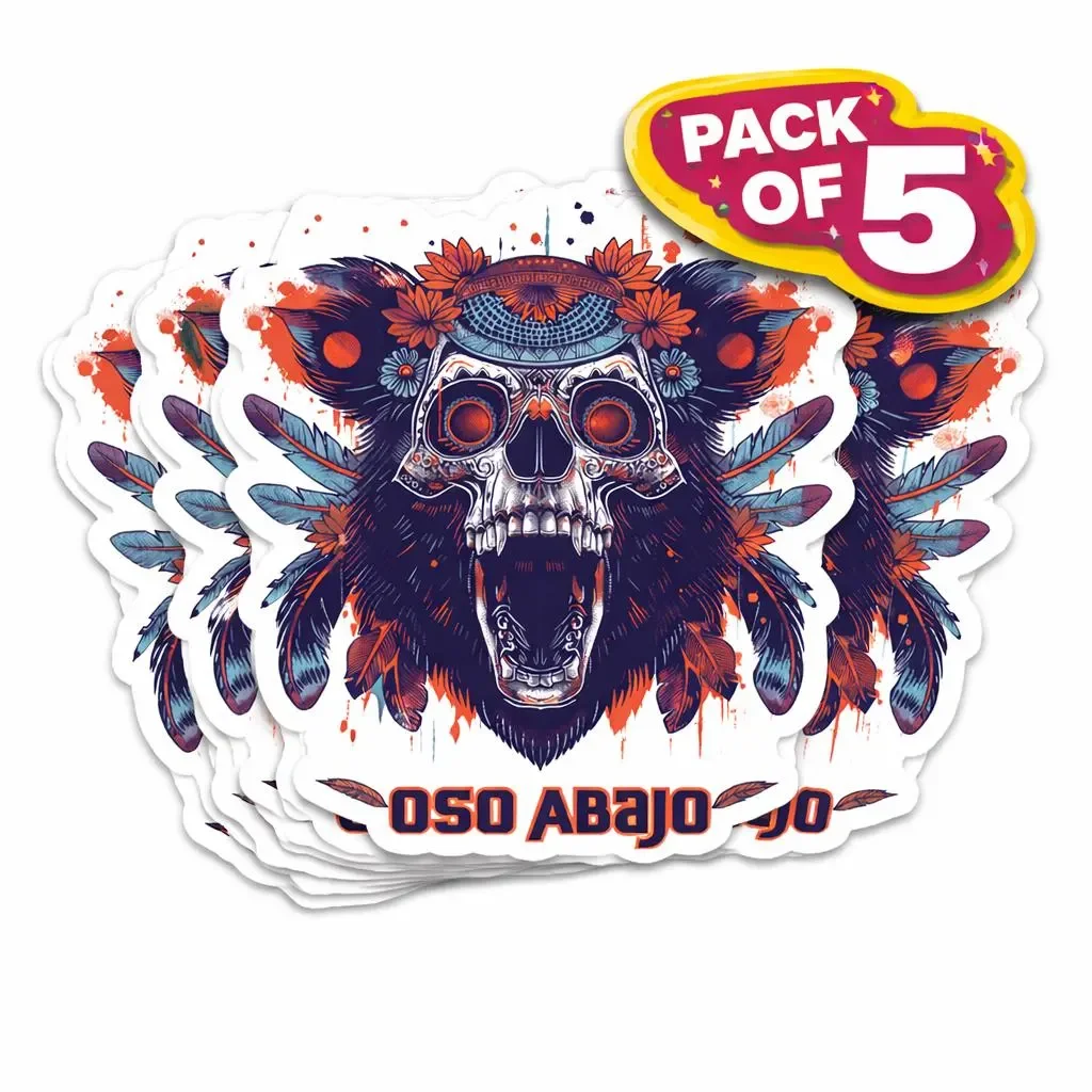 OSO ABAJO Sticker Pack (5) – 4x4 Vinyl “Bear Down” Design | Latino Roots, Chicago Football, Windy City Sports
