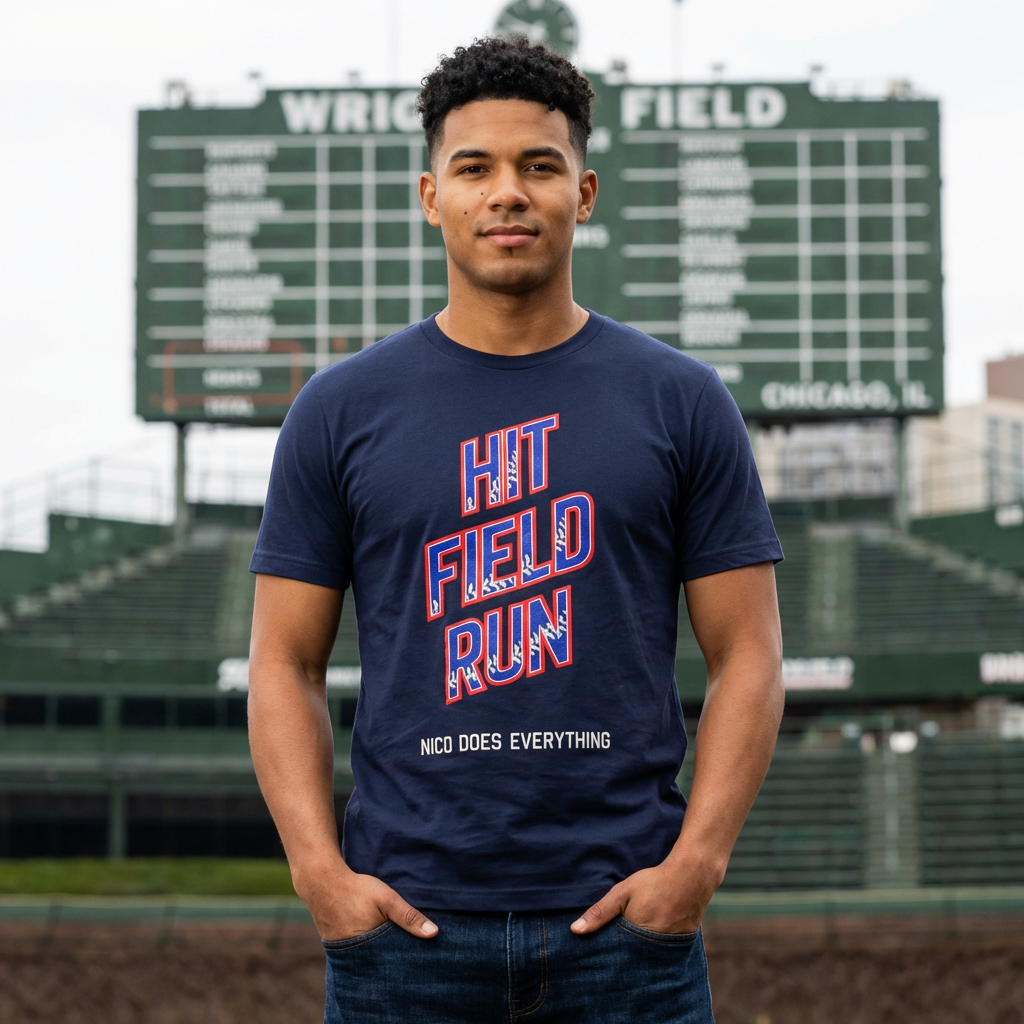 Nico Hoerner Shirt | Hit Field Run Tee, Chicago Baseball Shirt, Wrigley Field Shirt, Cubs Inspired Shirt, Nico Does Everything Tee