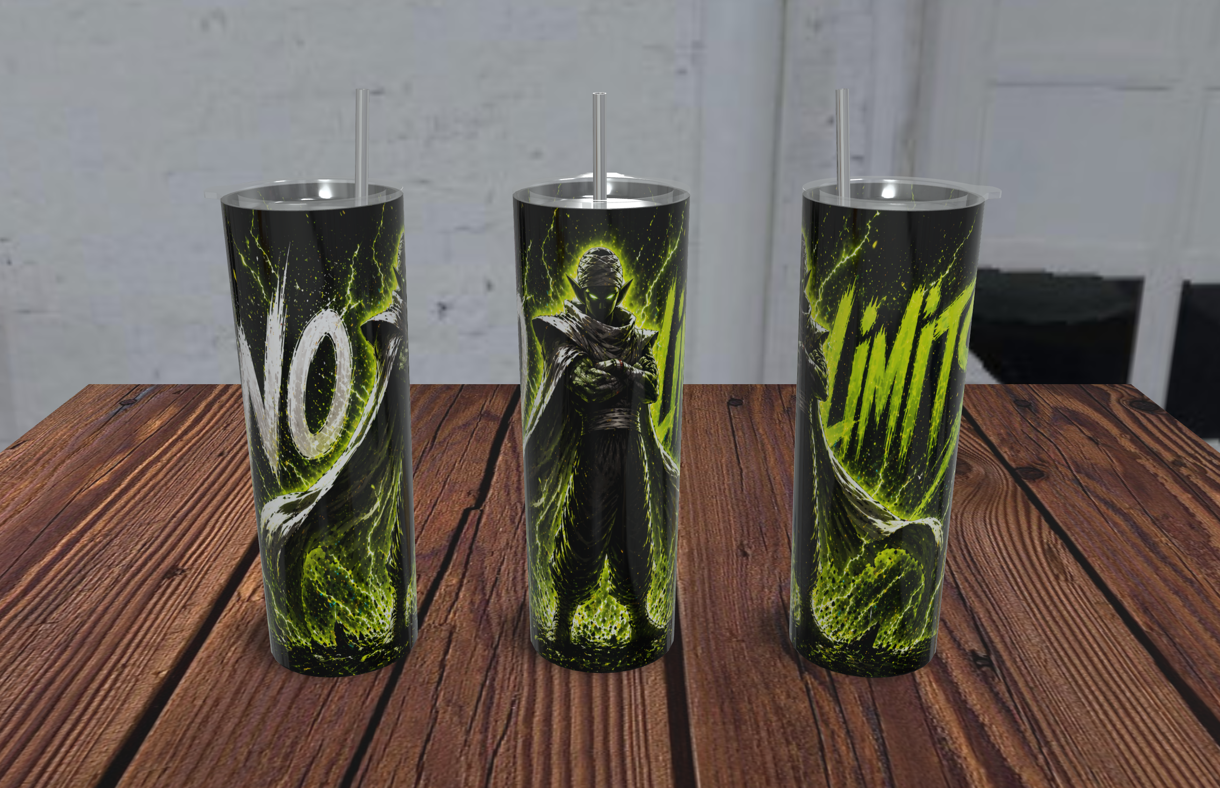 Green Anime Energy Skinny Tumbler 20oz | NO LIMITS Power Cup | Lightning Aura Travel Mug | Gym Anime Gift | Fighter Style Stainless Steel Tumbler