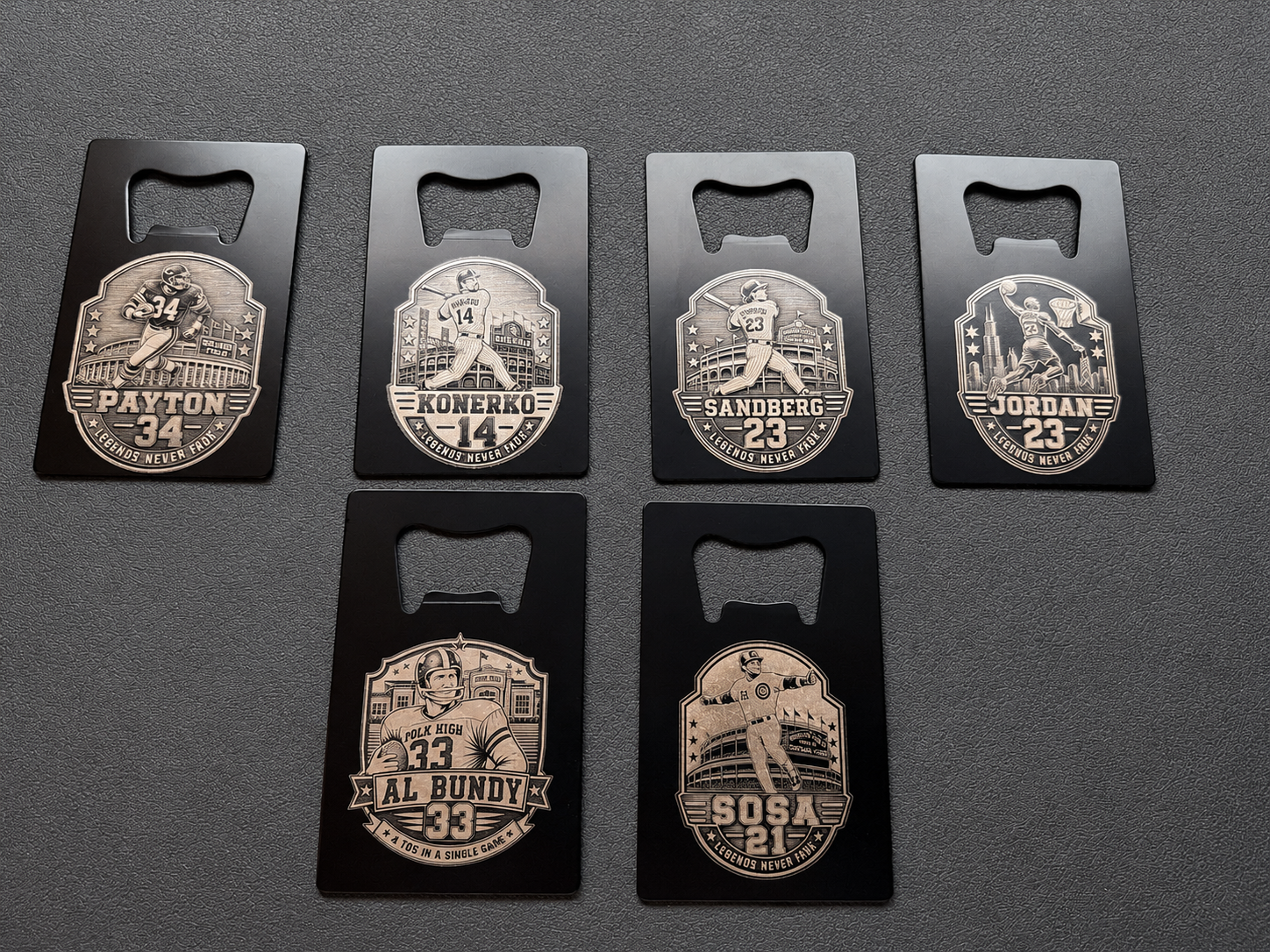 Chicago Legends Never Fade Engraved Wallet Bottle Opener