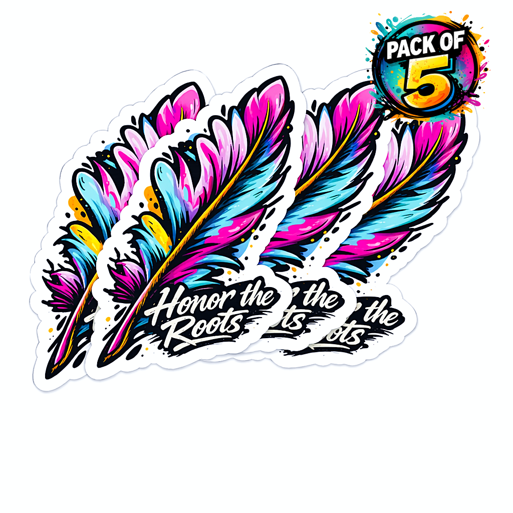 Honor the Roots Feather Sticker Pack (Pack of 5) | Cherokee-Inspired Native Feather Art | Indigenous Pride Vinyl Stickers 4x4