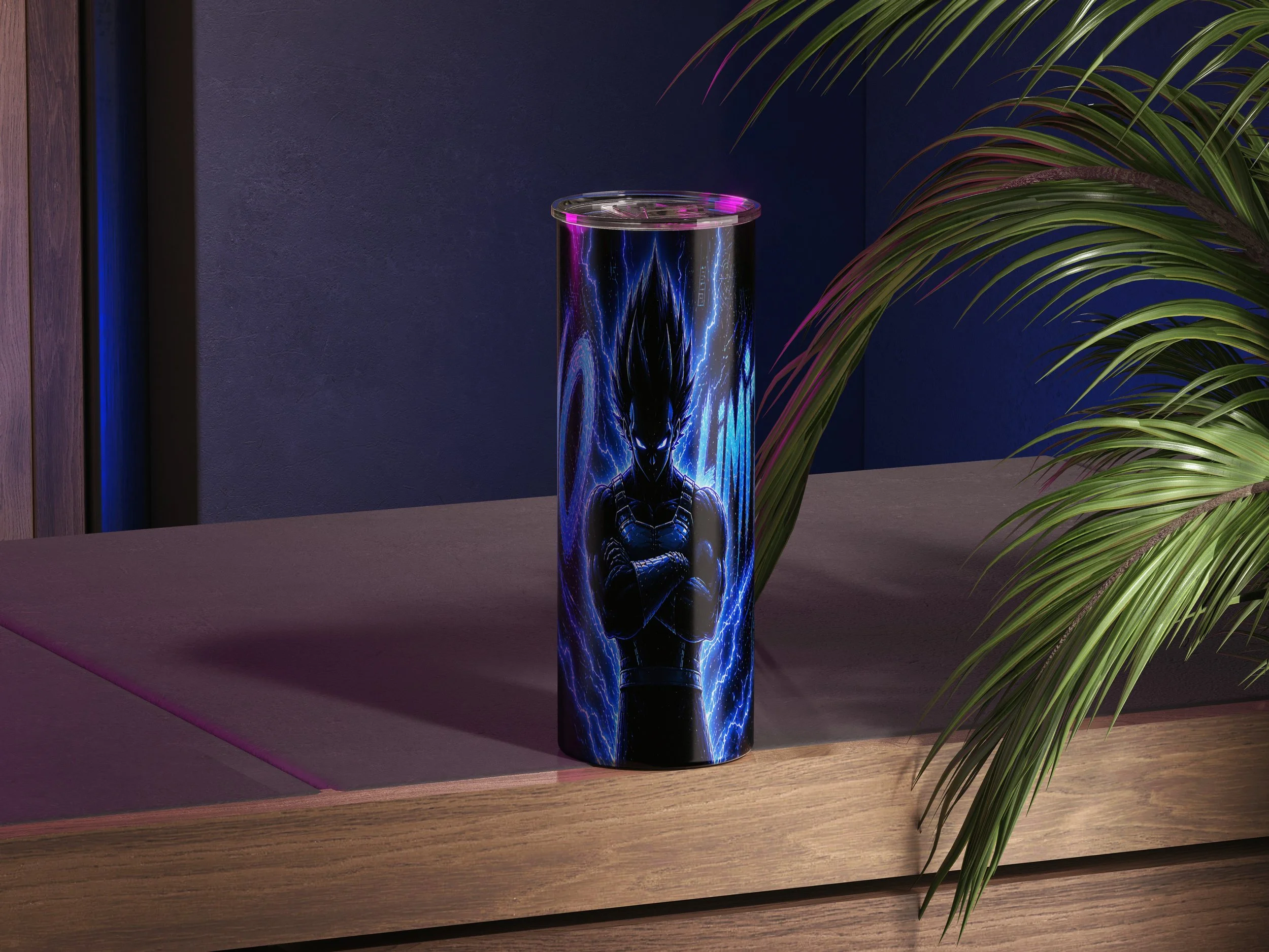 Blue Anime Energy Skinny Tumbler 20oz | NO LIMITS Power Aura Cup | Lightning Fighter Style Drinkware | Gym Anime Gift | Bold Graphic Travel Mug
