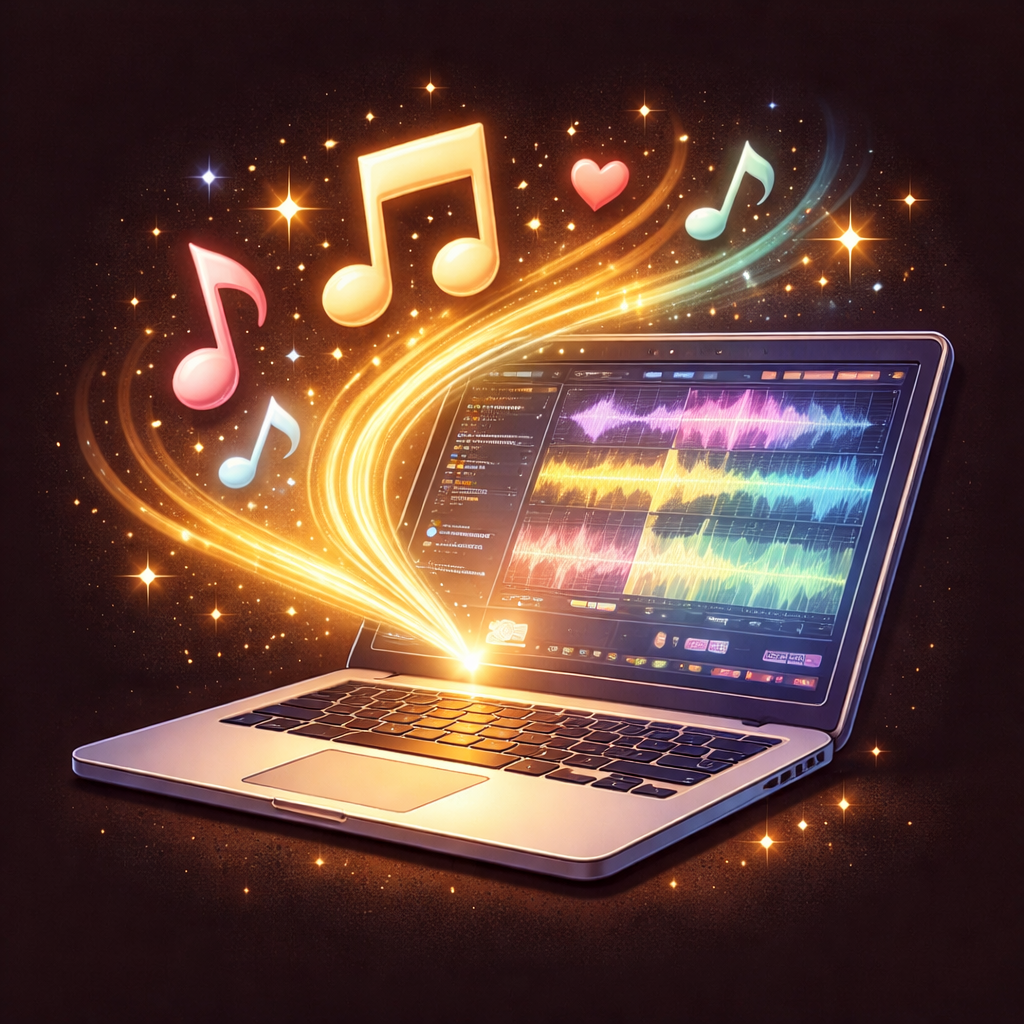 Illustration representing the creation of a personalized song from a customer’s story