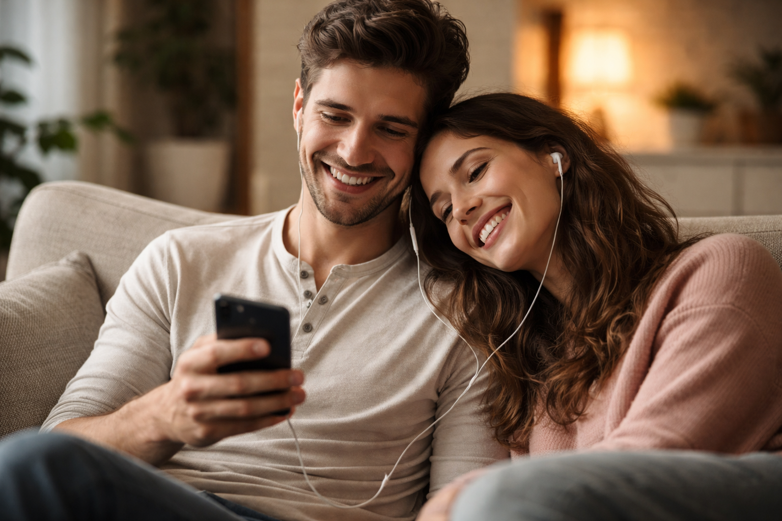 Couple listening to a personalized song together as a meaningful music gift