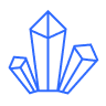 Drei blaue, geometrische Kristalle